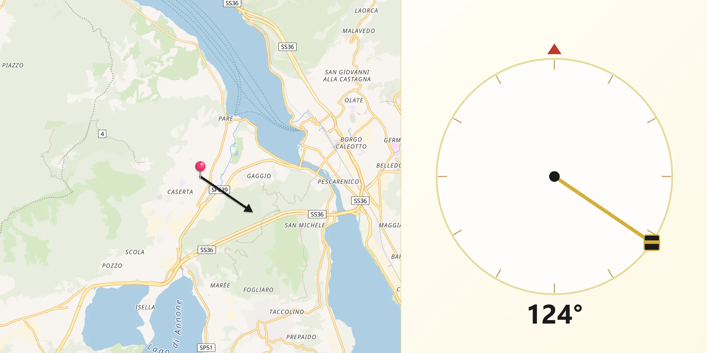 Direzione della Qibla da Valmadrera-Caserta