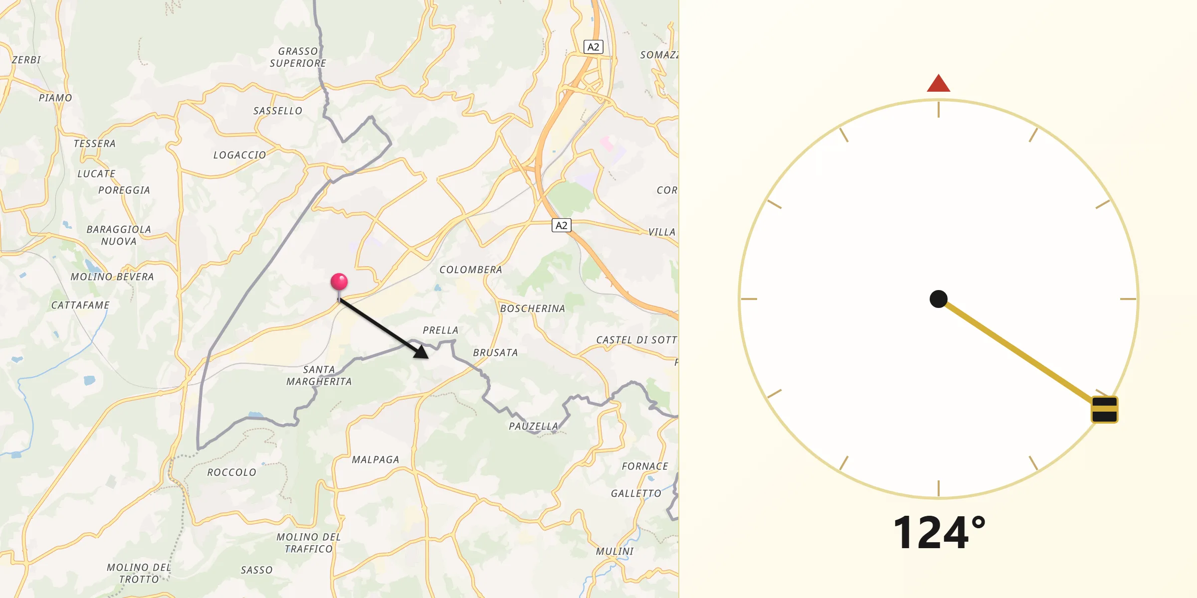Direction vers la Qibla depuis Stabio