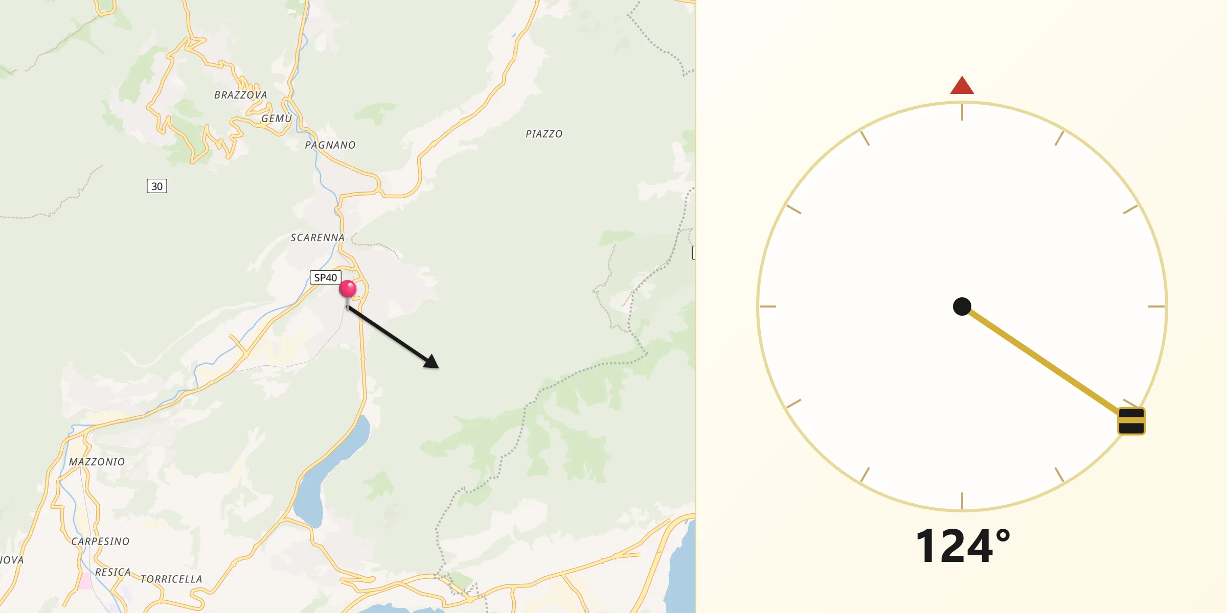 Direzione della Qibla da Canzo