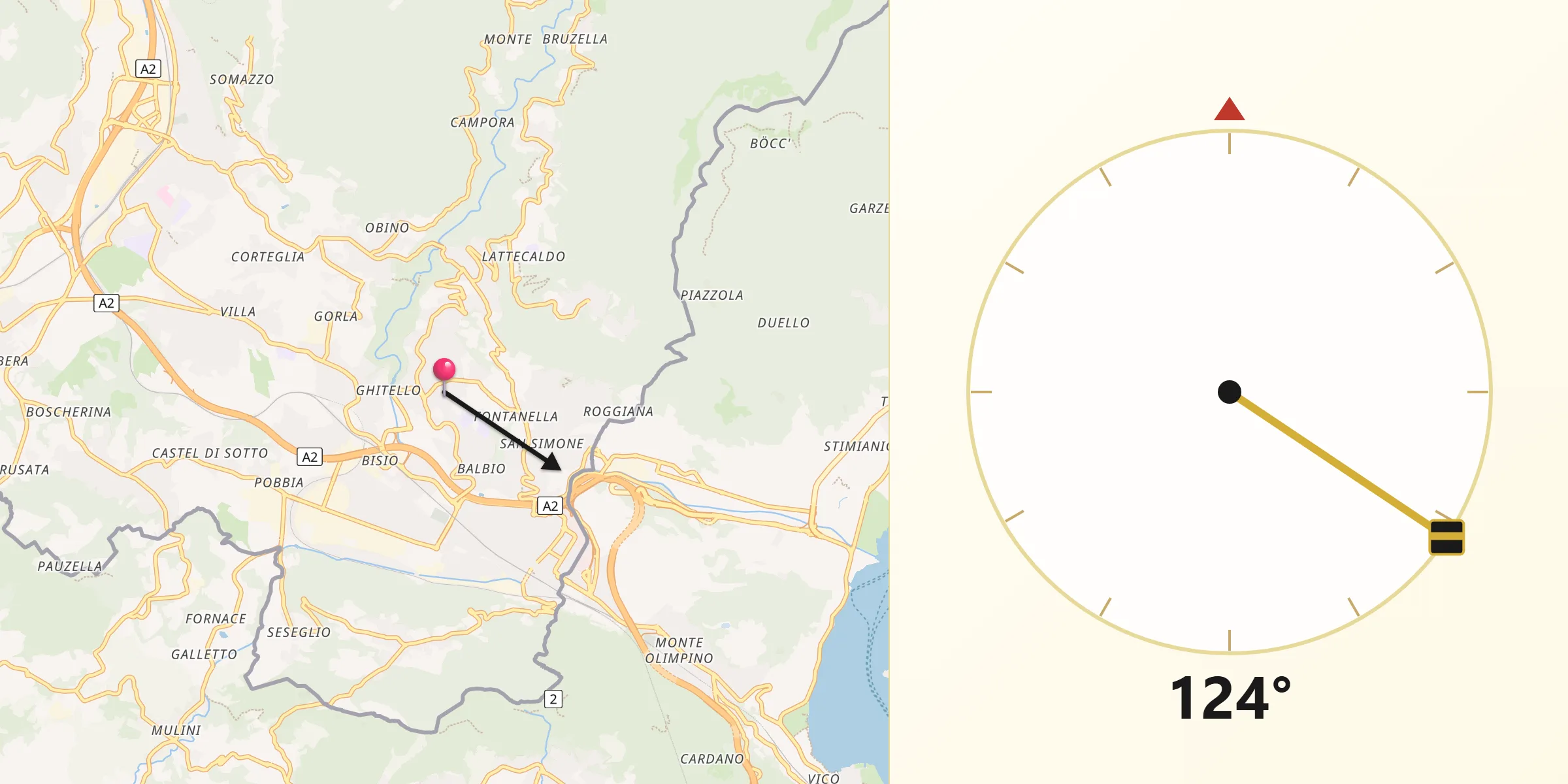 Direzione della Qibla da Morbio Inferiore