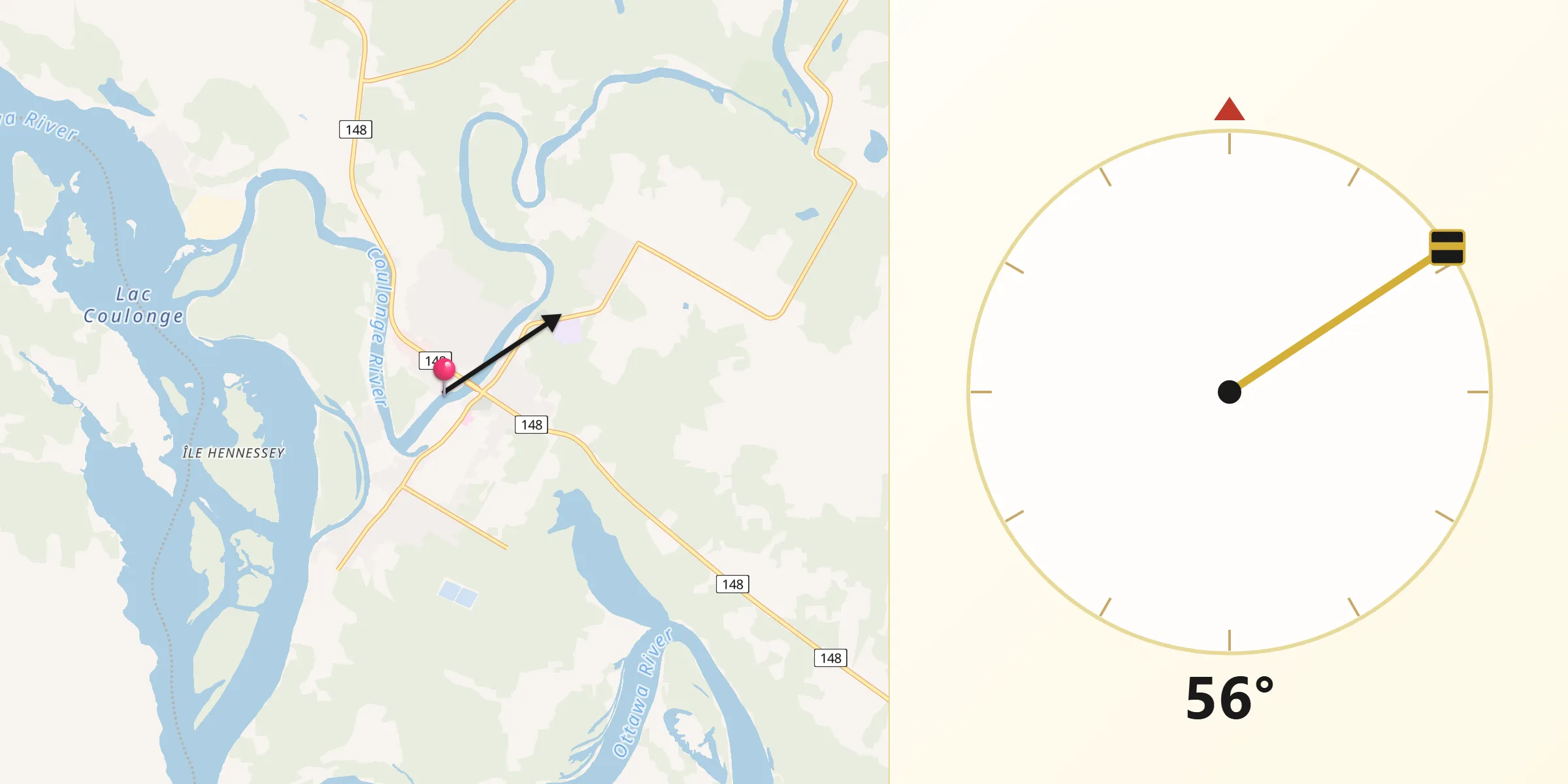 Qibla Direction from Fort-Coulonge