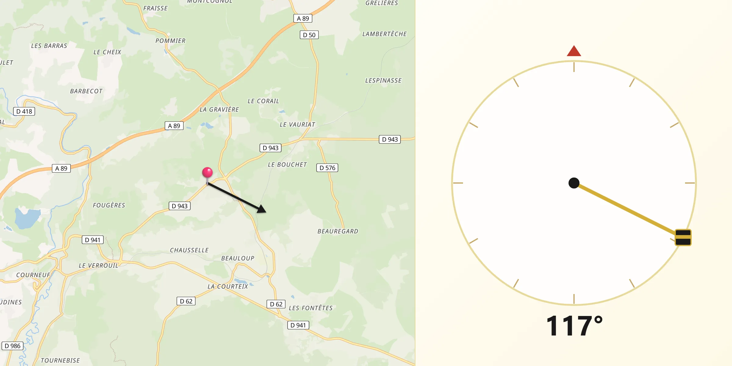 Direction vers la Qibla depuis Saint-Ours