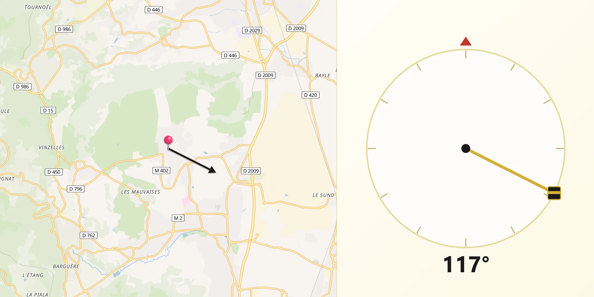 Direction vers la Qibla depuis Châteaugay
