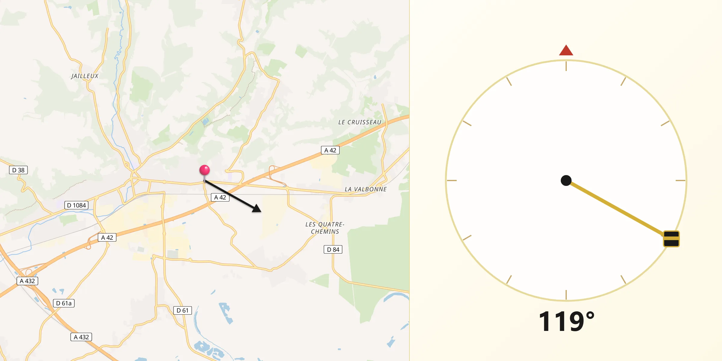 Direction vers la Qibla depuis Dagneux