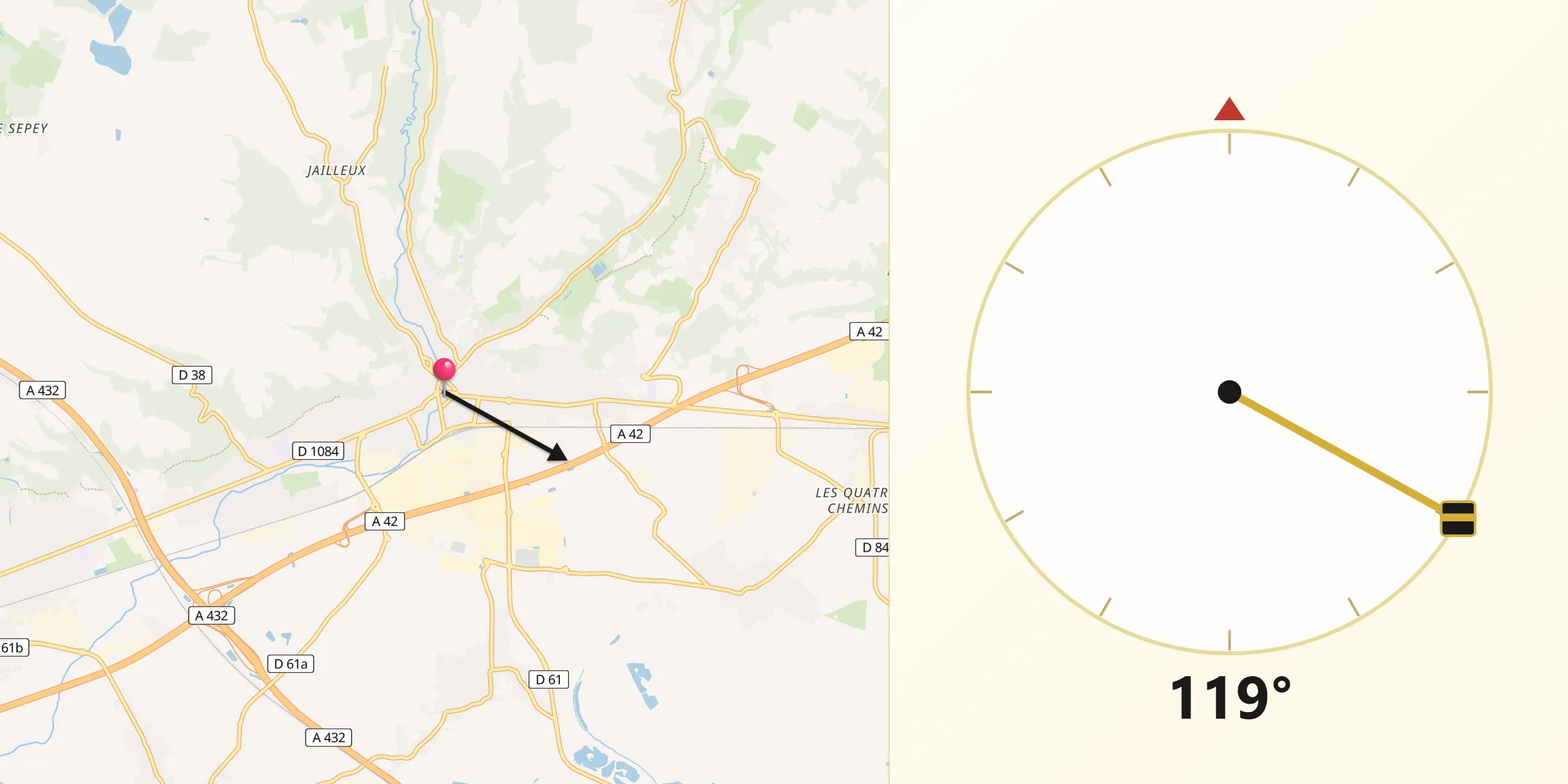 Direction vers la Qibla depuis Montluel