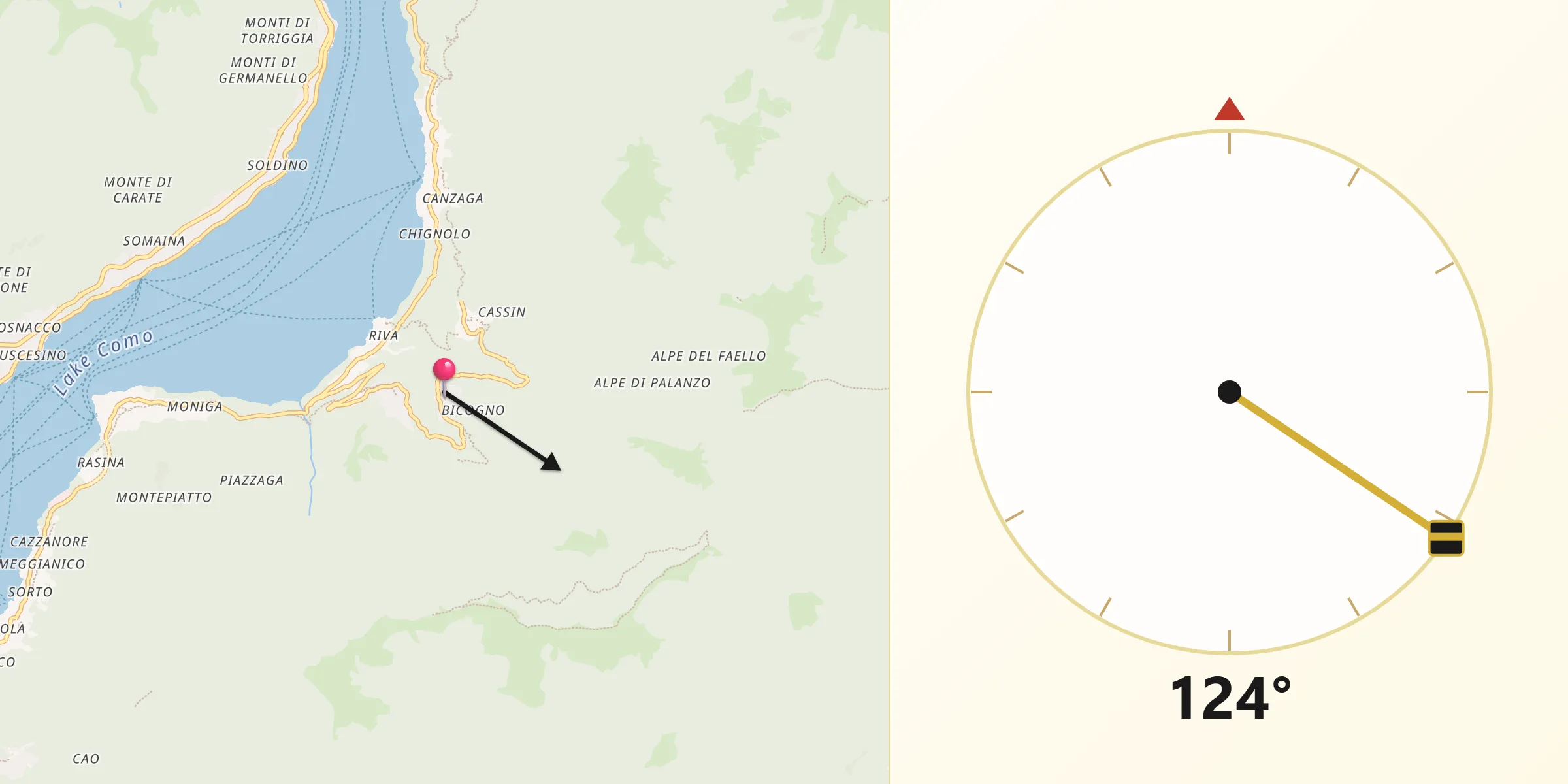 Direzione della Qibla da Faggeto Lario