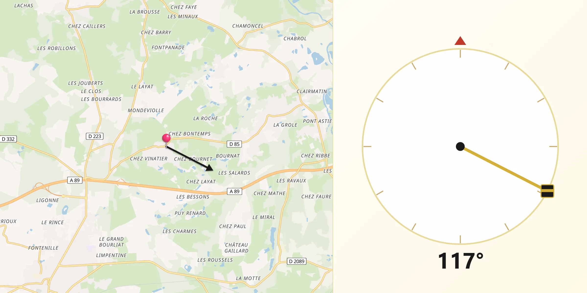 Direction vers la Qibla depuis Orléat