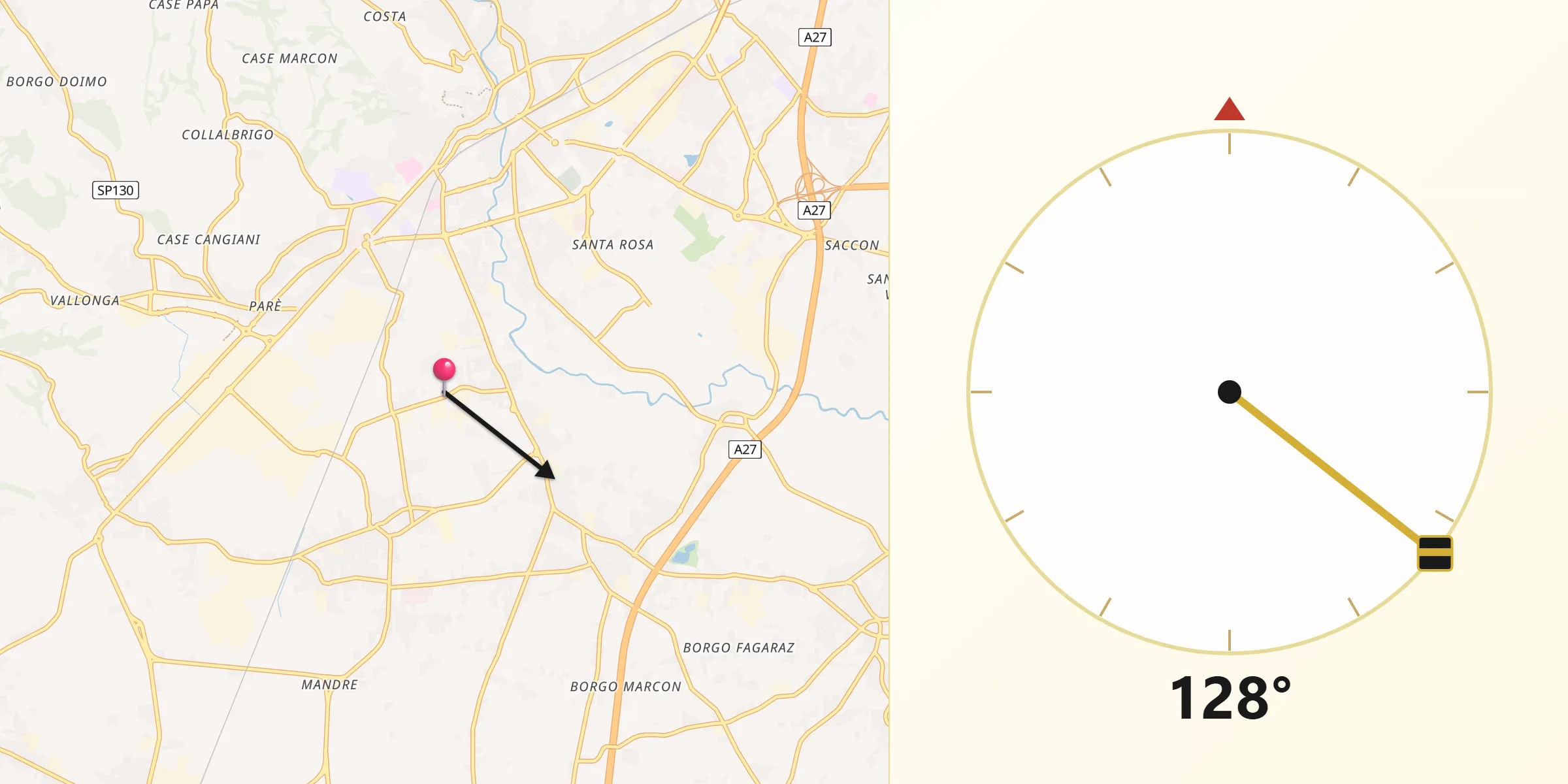 Direzione della Qibla da Santa Lucia di Piave