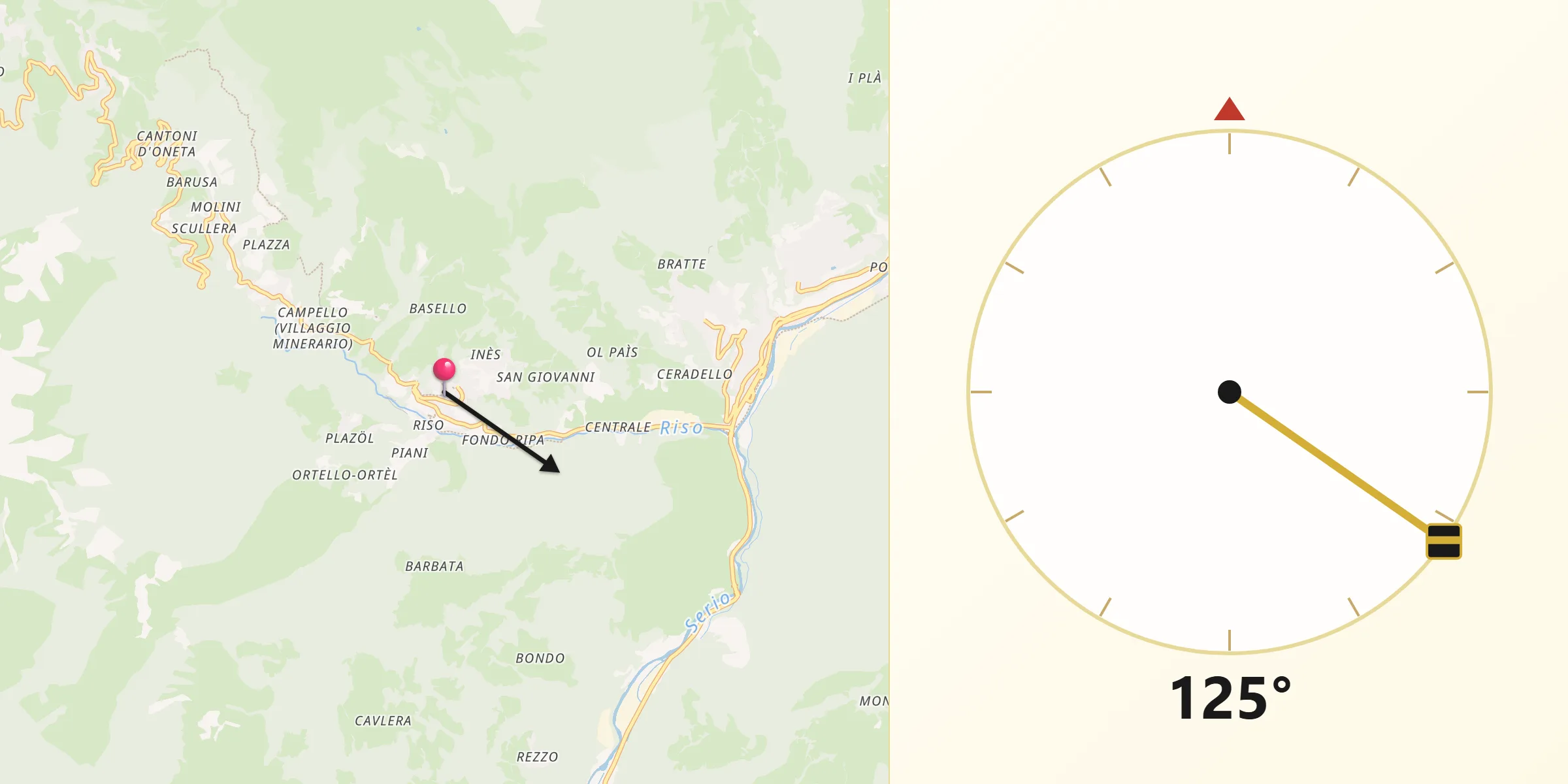 Direzione della Qibla da Gorno
