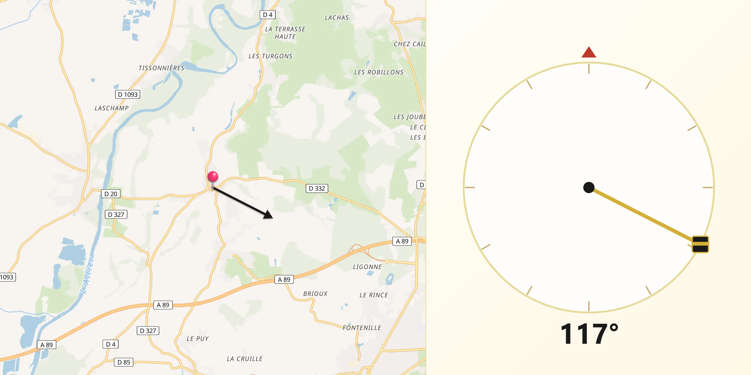 Direction vers la Qibla depuis Culhat