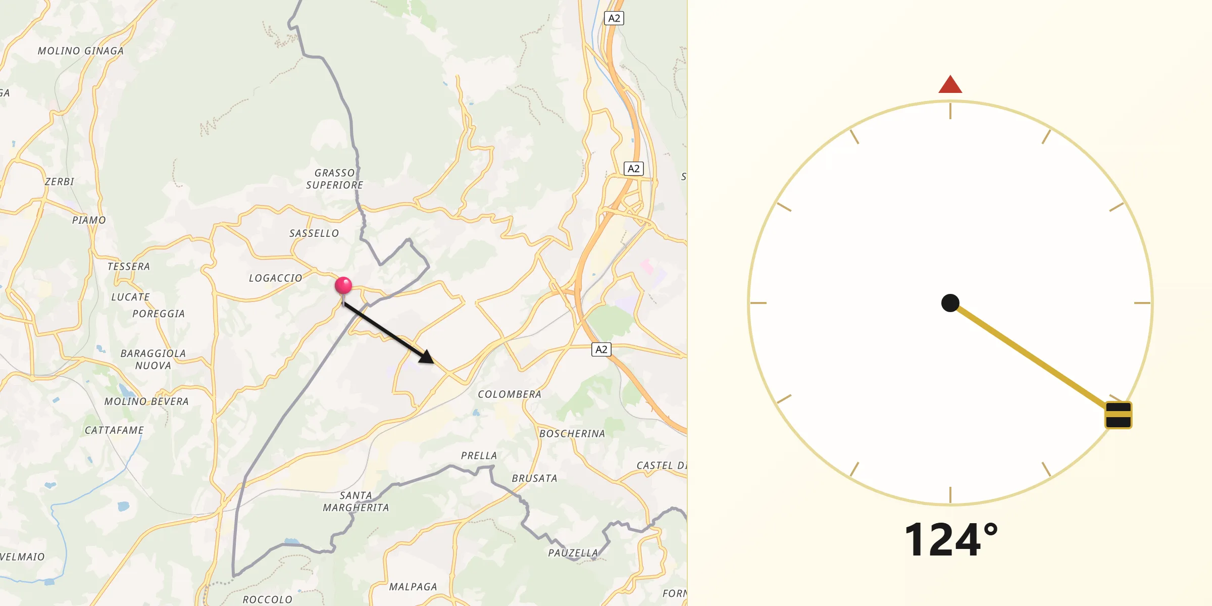 Direzione della Qibla da Clivio