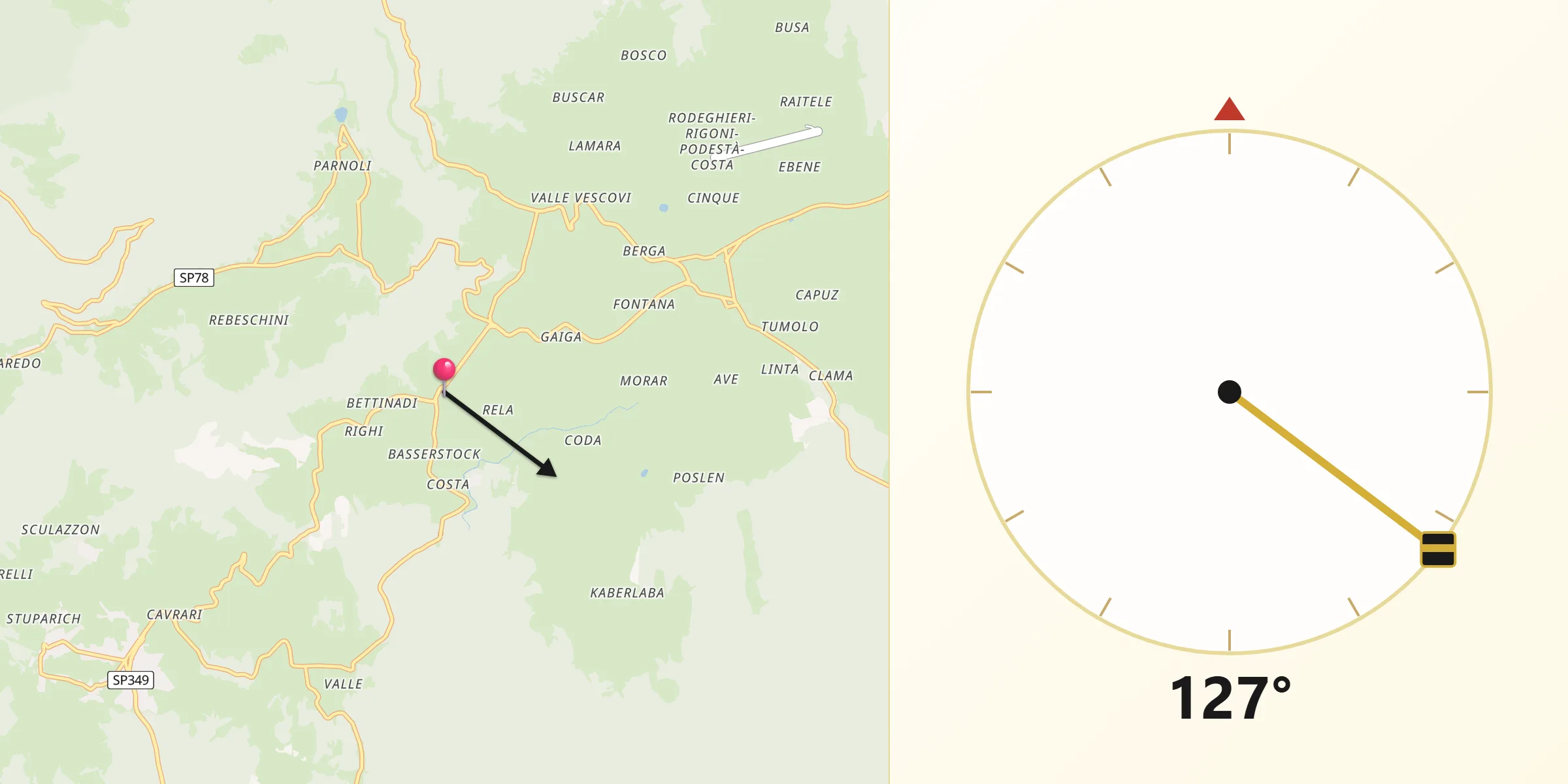 Direzione della Qibla da Canove di Roana