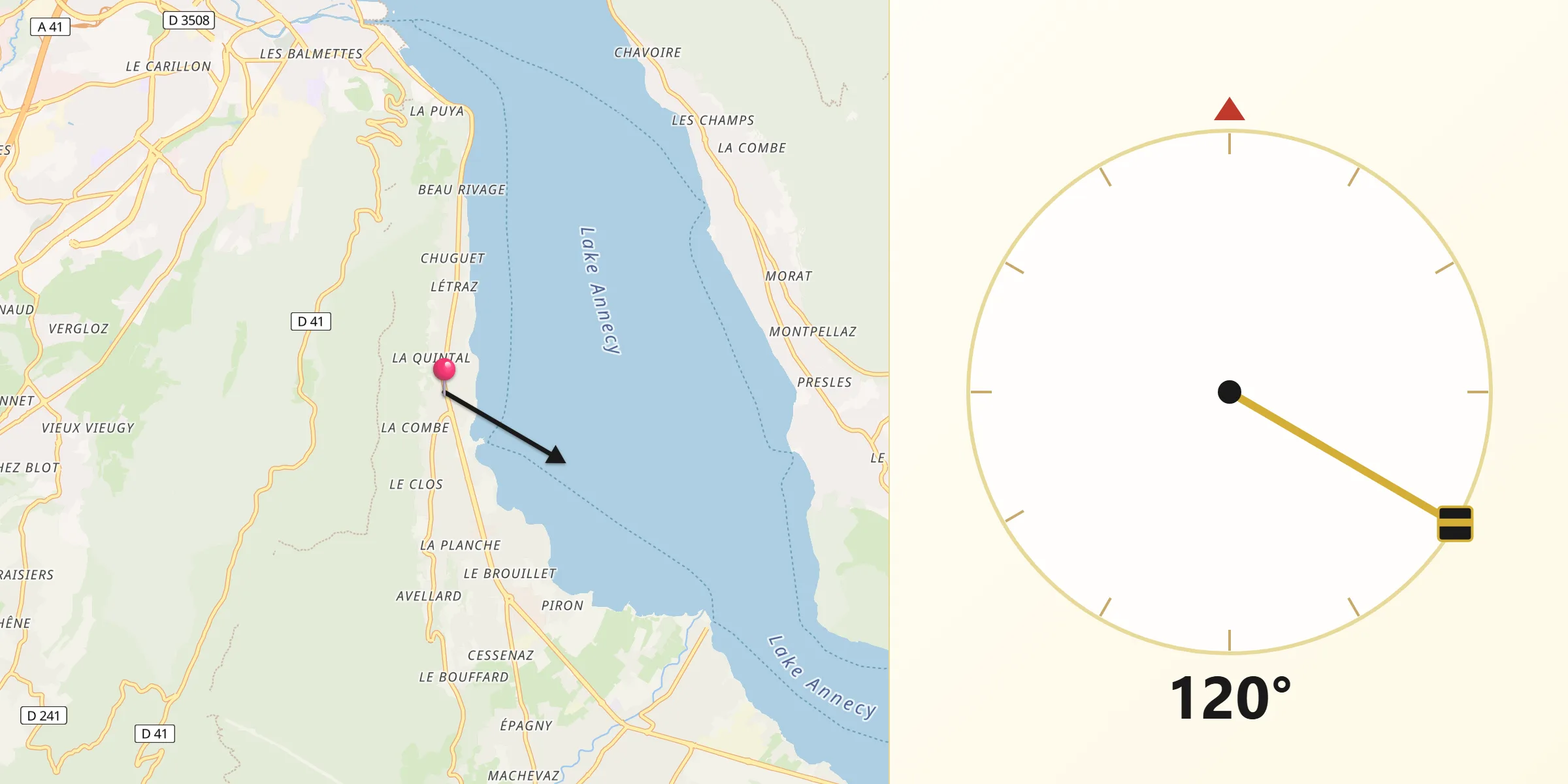 Direction vers la Qibla depuis Sevrier