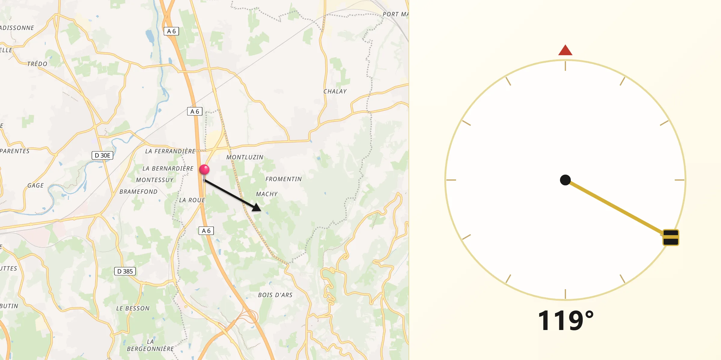 Direction vers la Qibla depuis Lissieu
