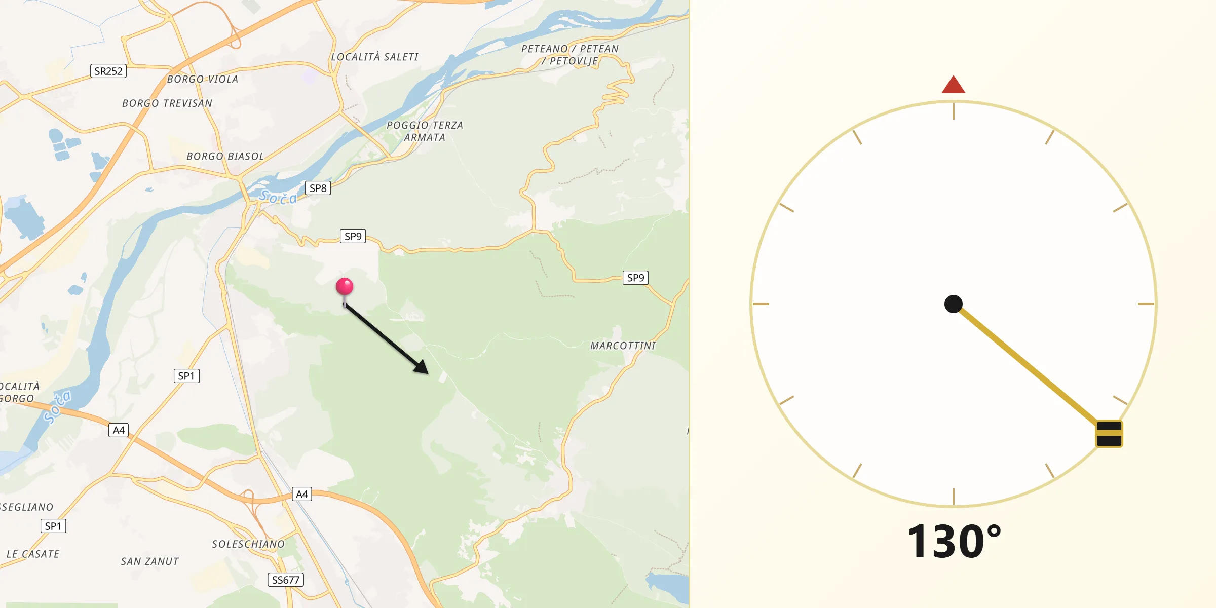 Direzione della Qibla da Provincia di Gorizia