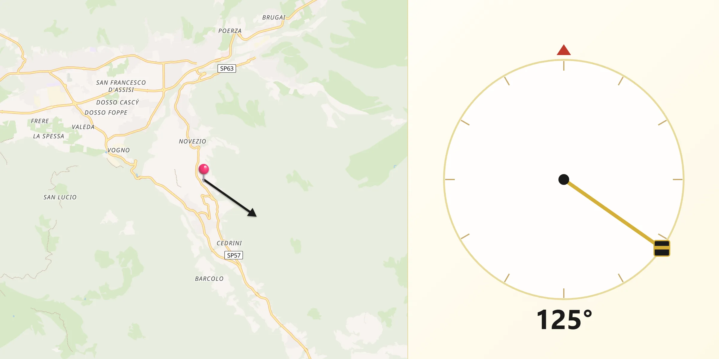 Direzione della Qibla da Cerete Alto