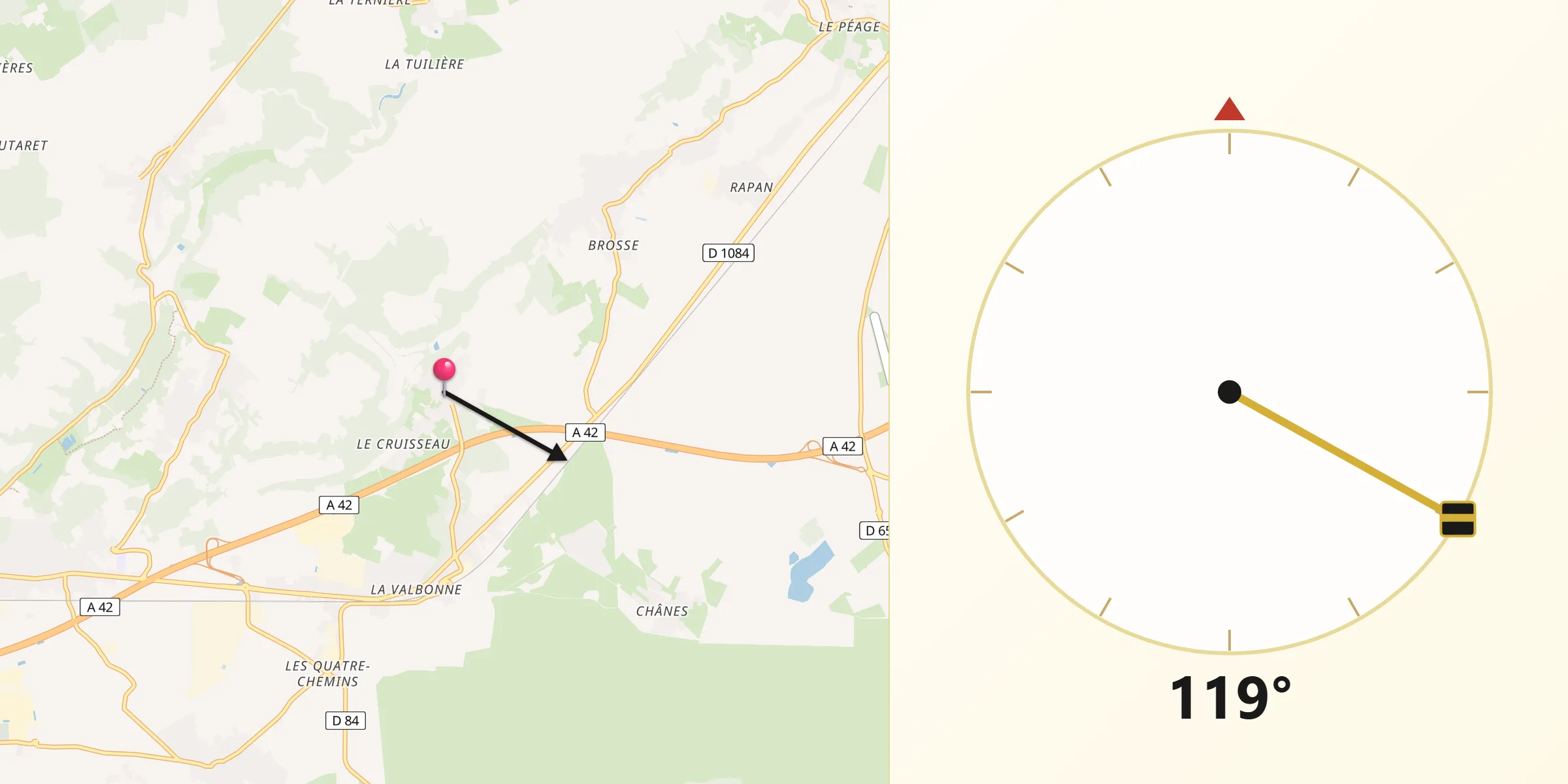 Direction vers la Qibla depuis Béligneux