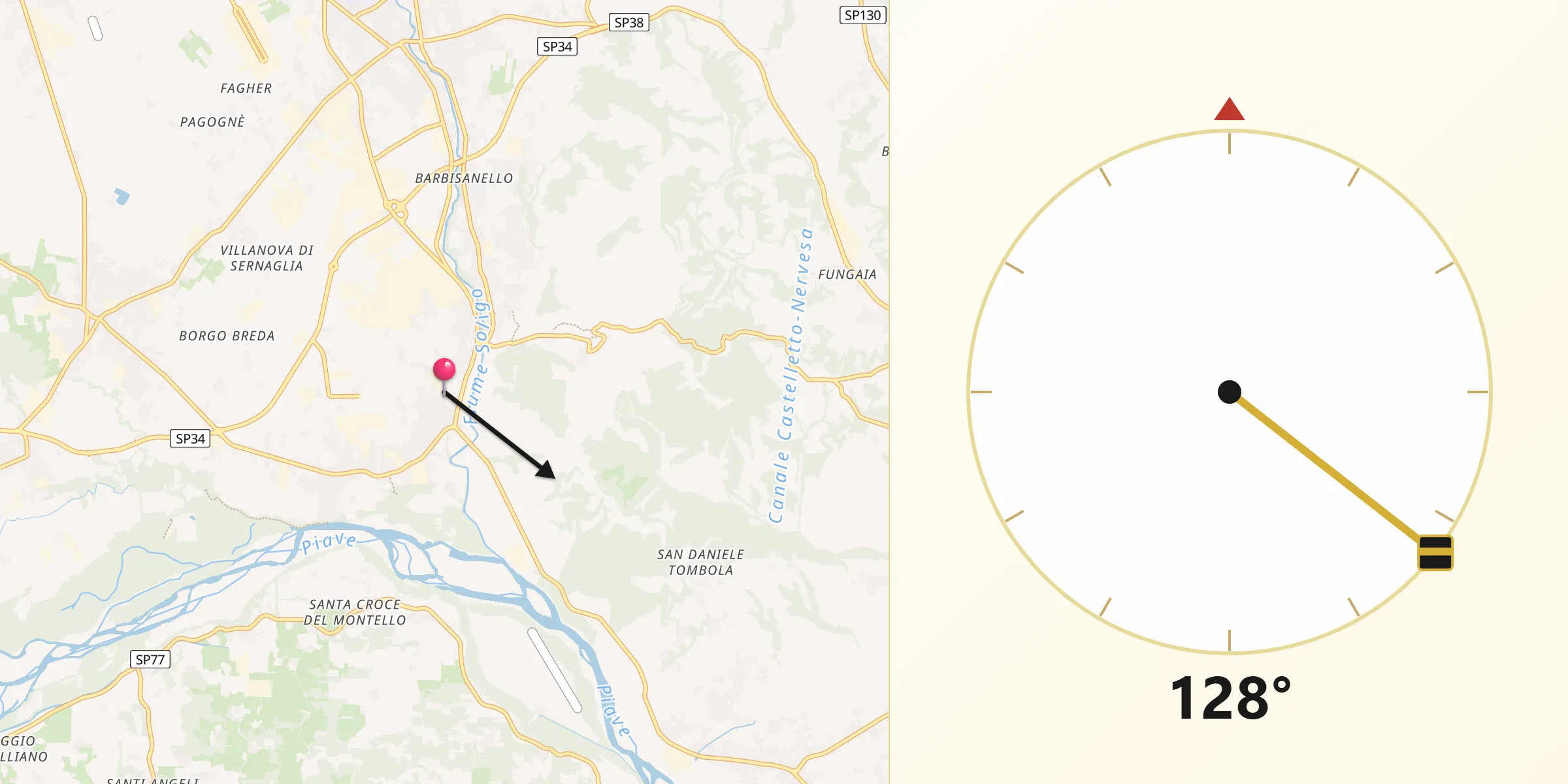 Direzione della Qibla da Falzè di Piave