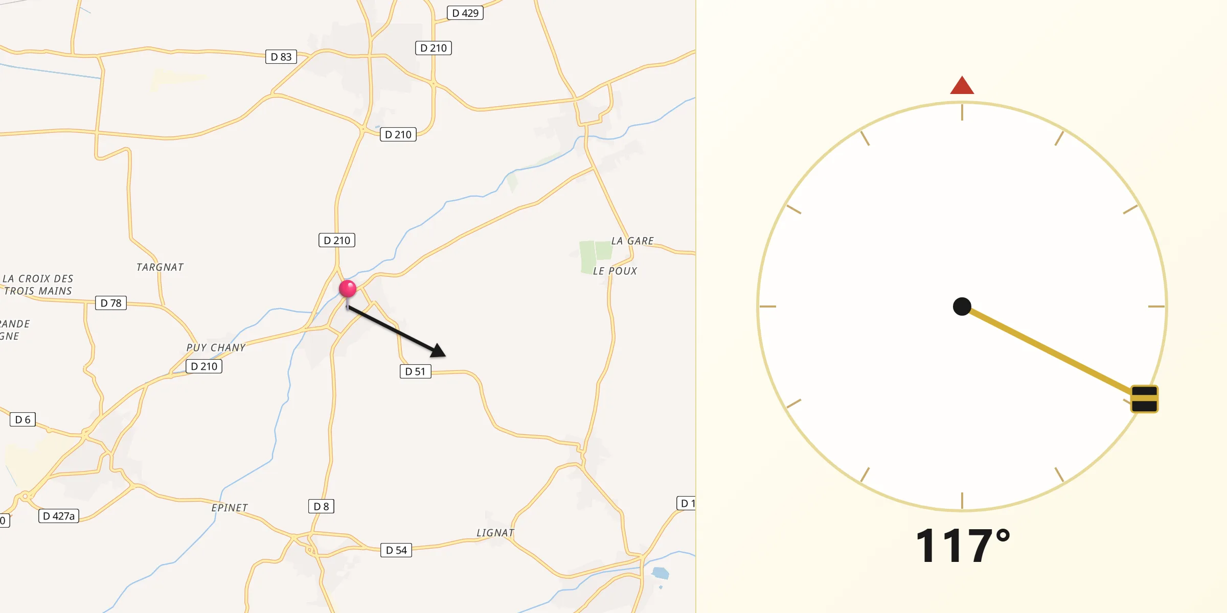 Direction vers la Qibla depuis Chappes