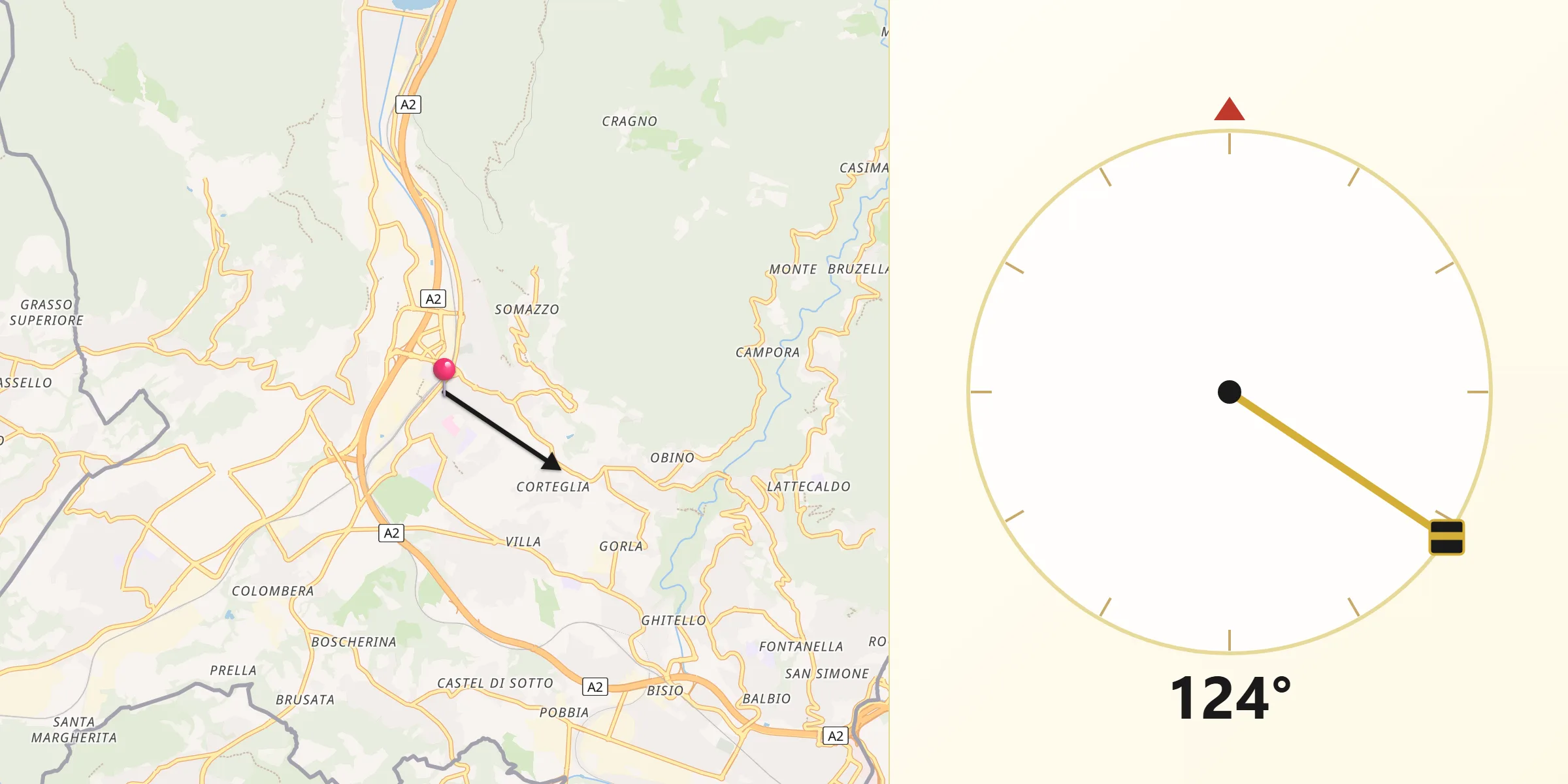 Direction vers la Qibla depuis Mendrisio