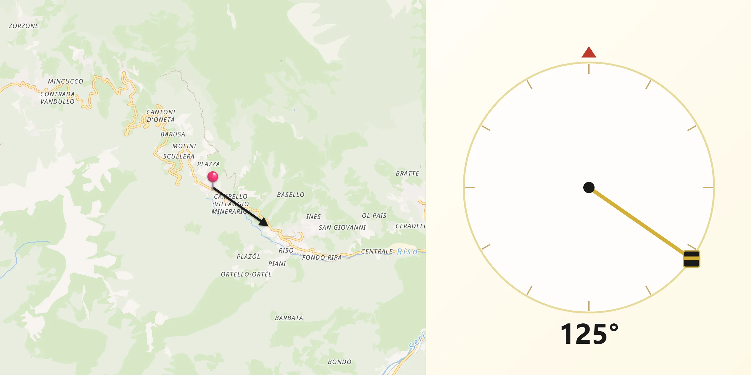 Direzione della Qibla da Oneta