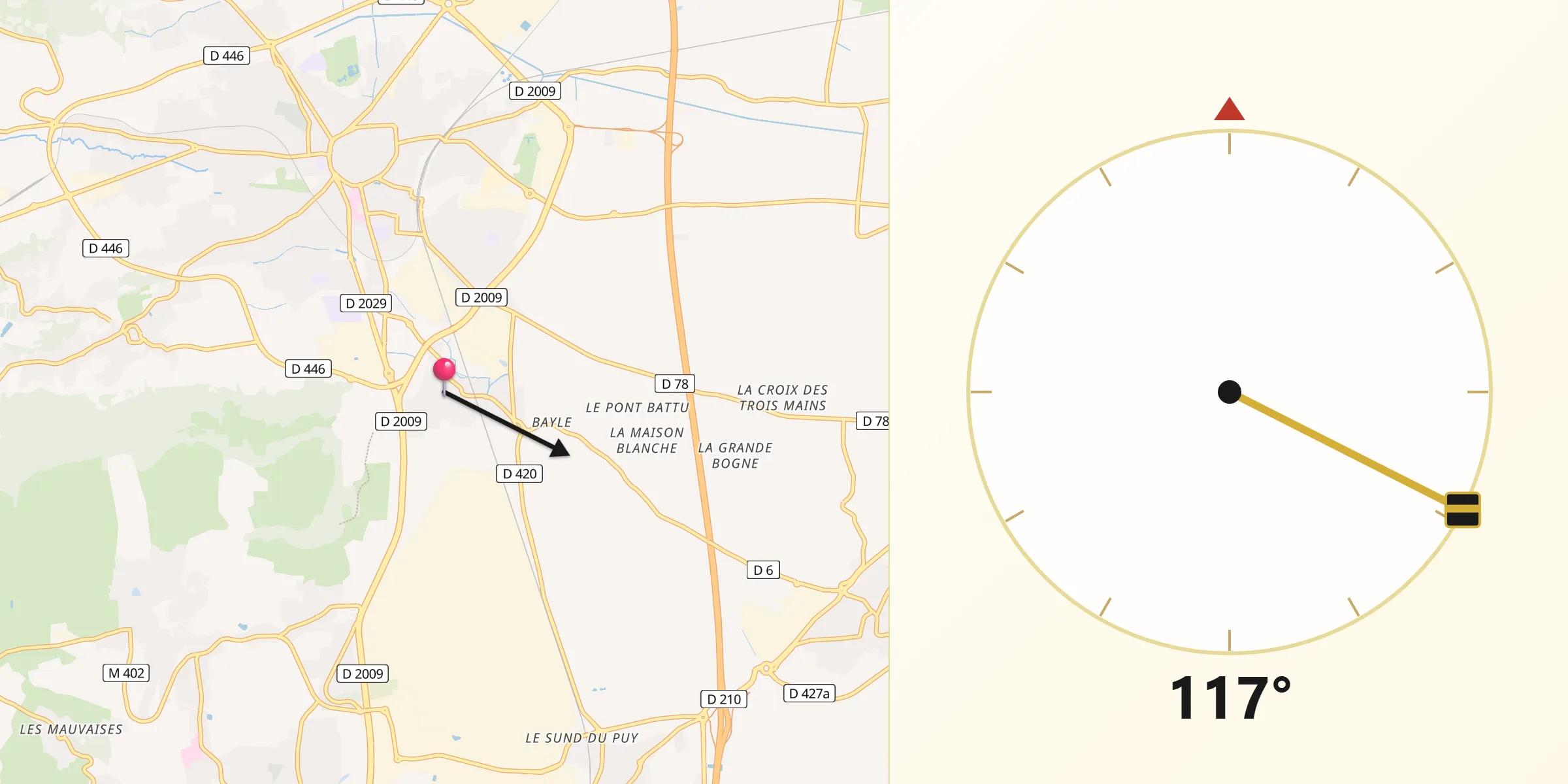 Direction vers la Qibla depuis Ménétrol