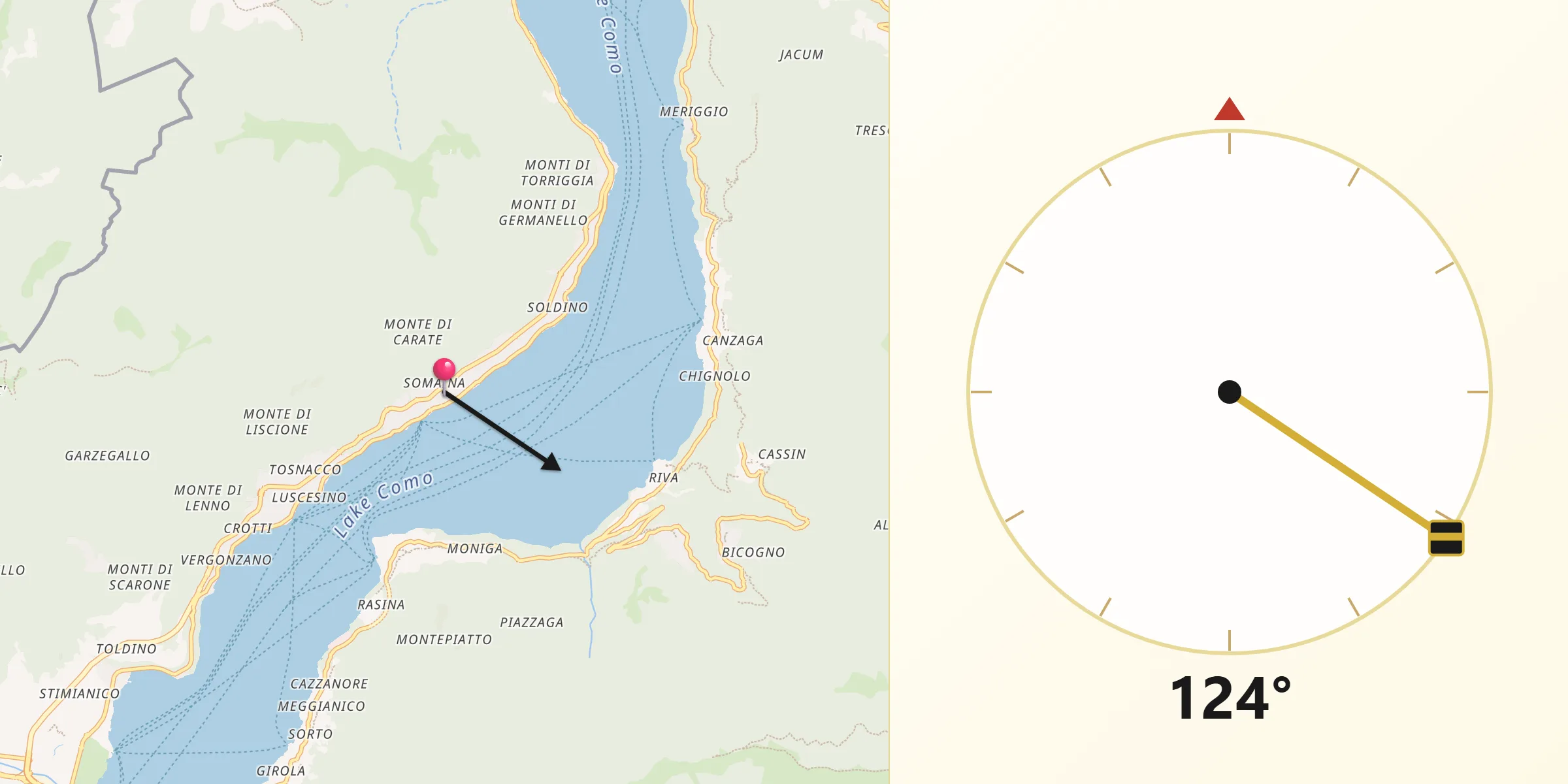 Direzione della Qibla da Carate Urio