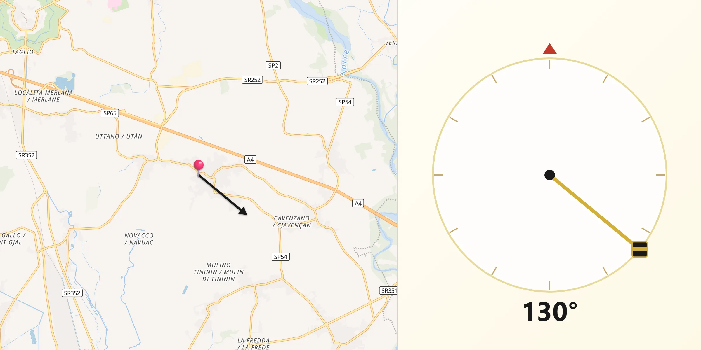Direzione della Qibla da Aiello del Friuli