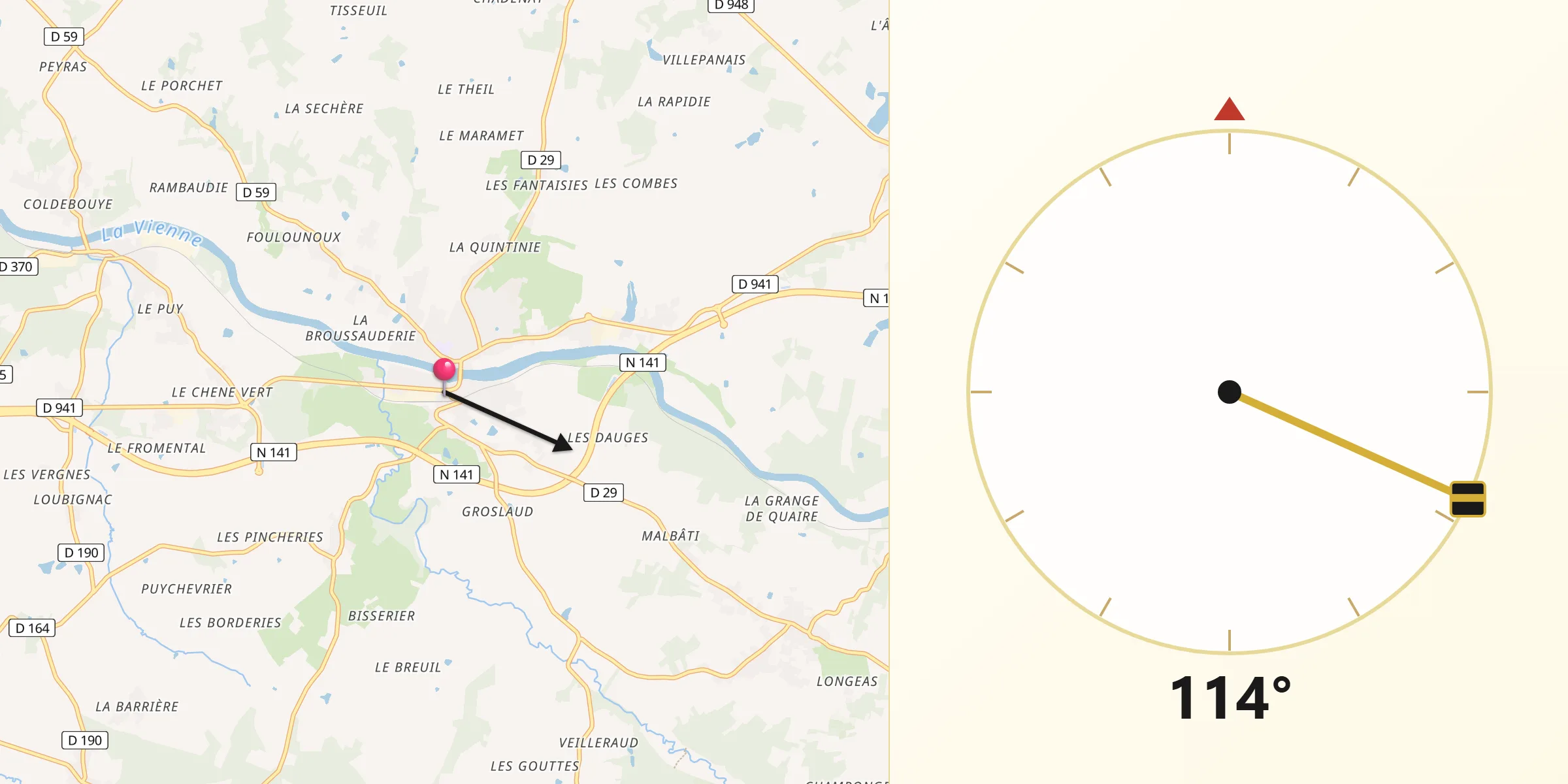 Direction vers la Qibla depuis Chabanais