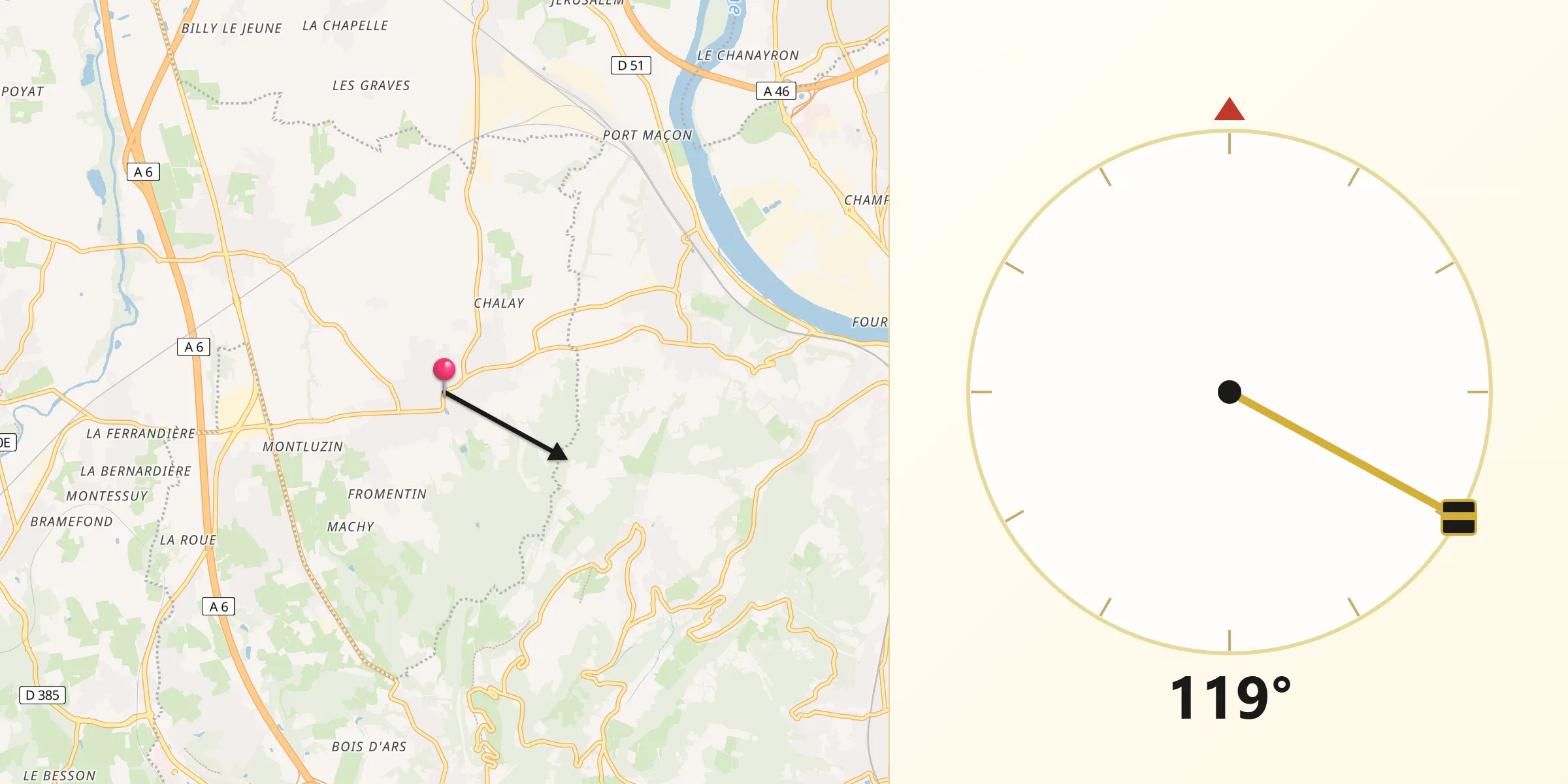 Direction vers la Qibla depuis Chasselay