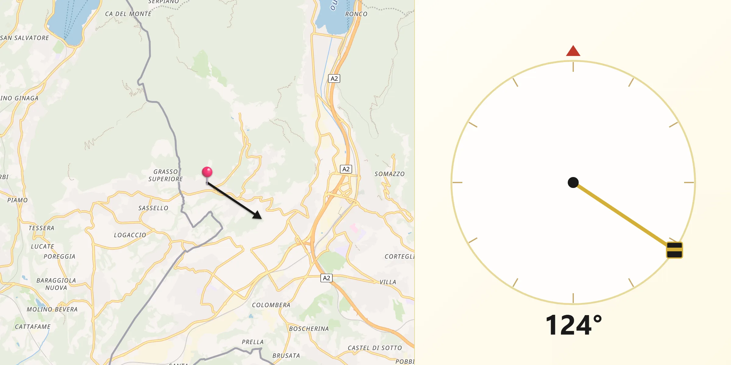 Direction vers la Qibla depuis Arzo
