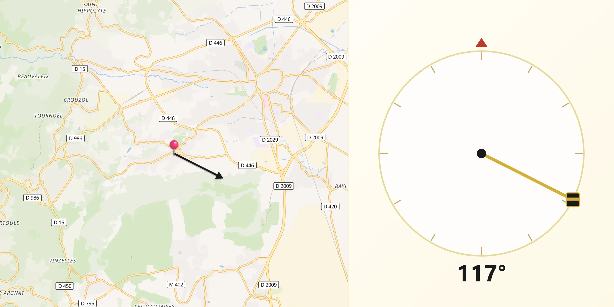 Direction vers la Qibla depuis Marsat
