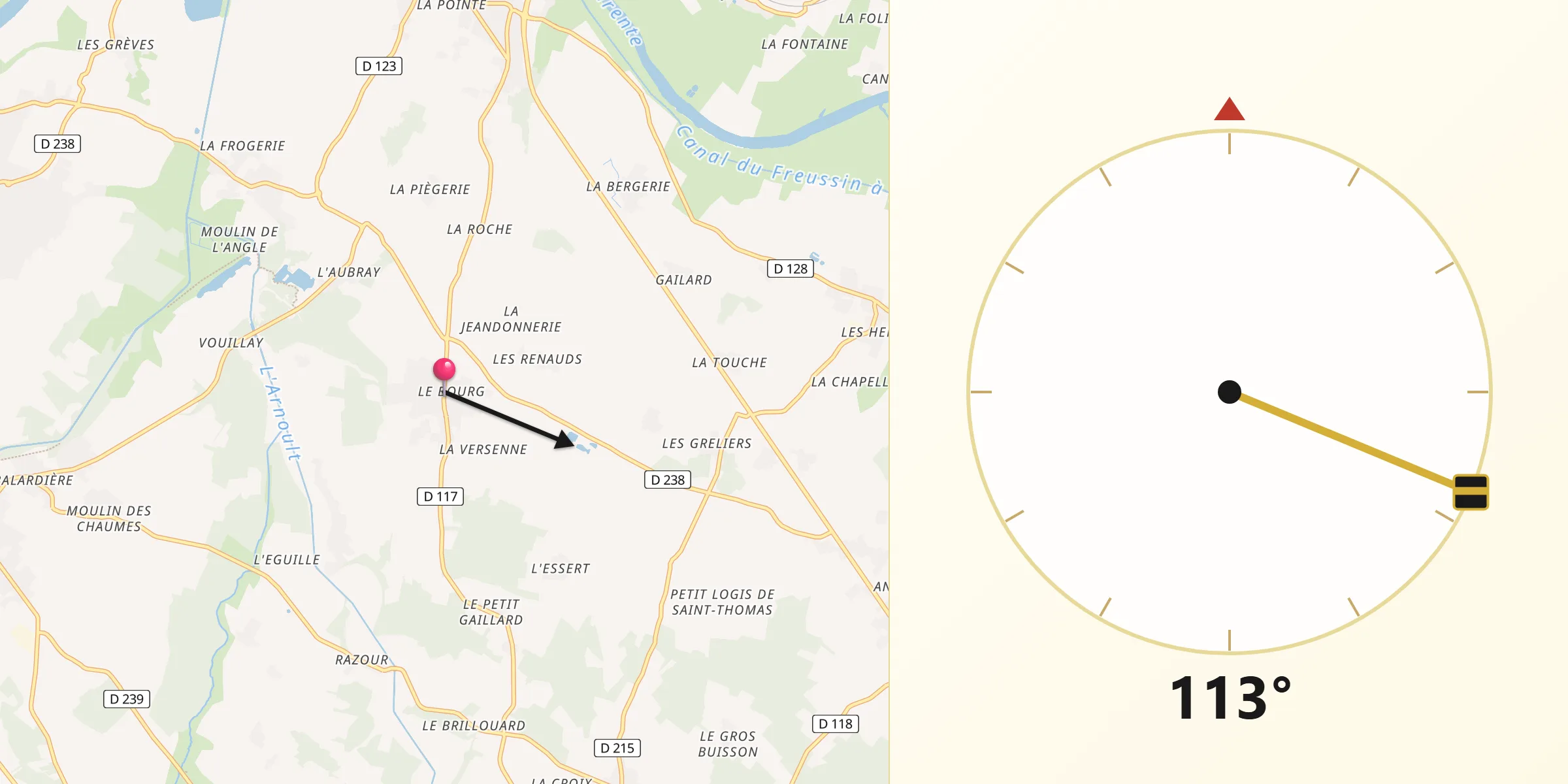 Direction vers la Qibla depuis Trizay