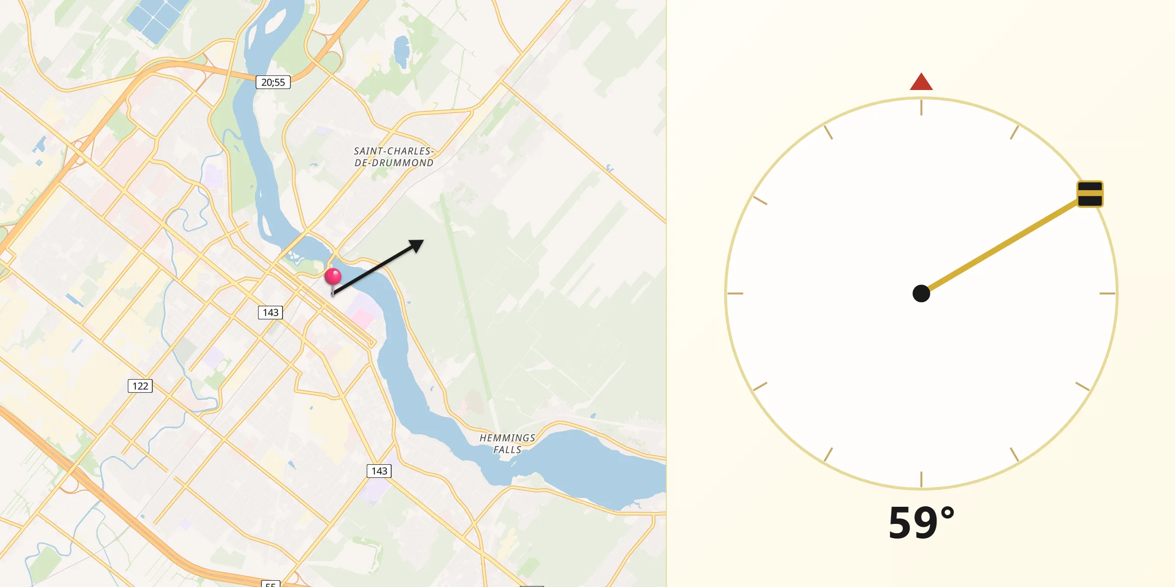 Qibla Direction from Drummondville