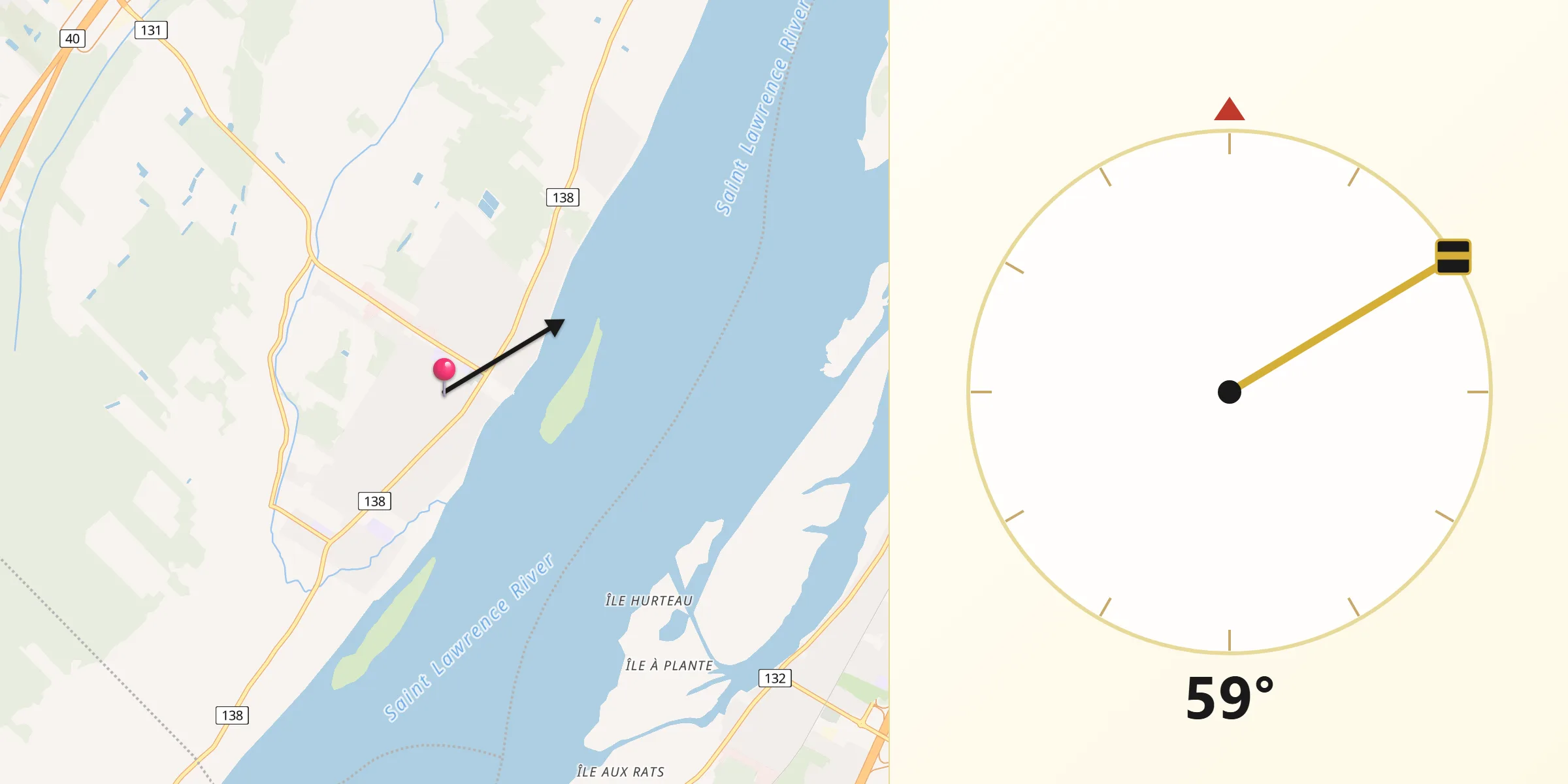 Qibla Direction from Lavaltrie