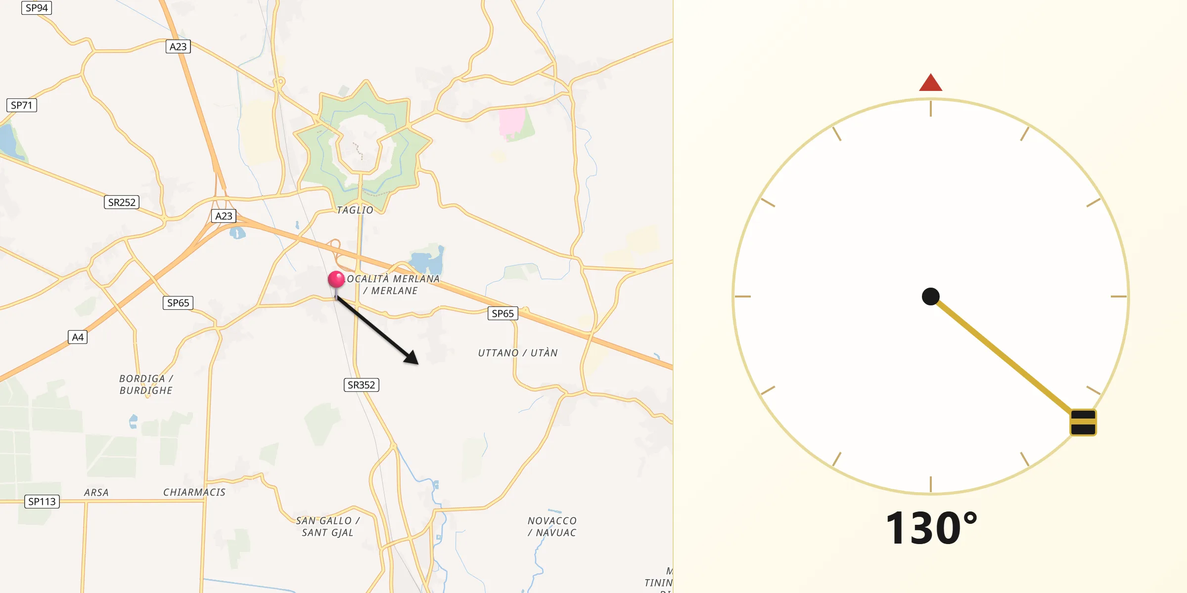 Direzione della Qibla da Sevegliano