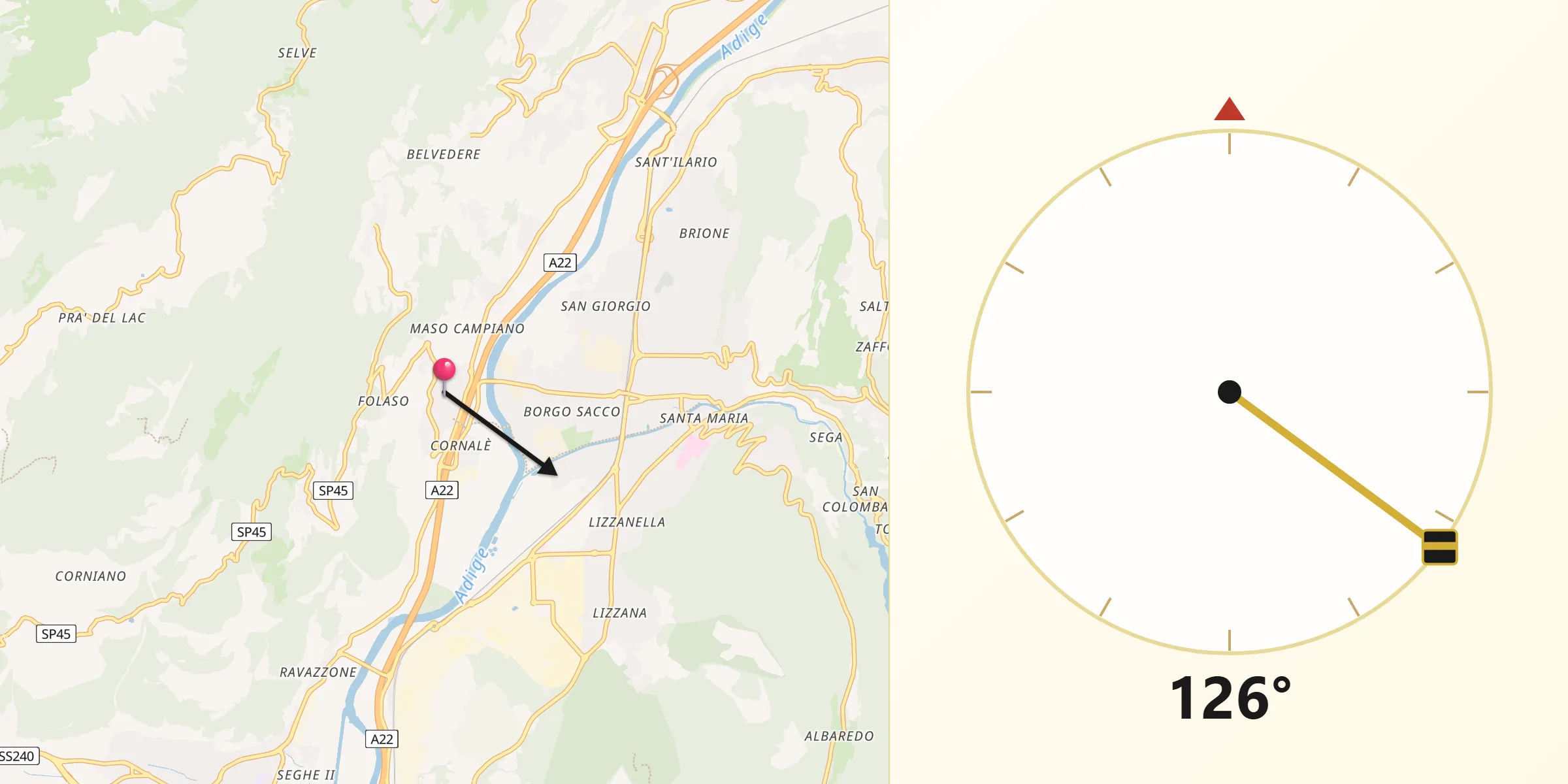 Direzione della Qibla da Isera