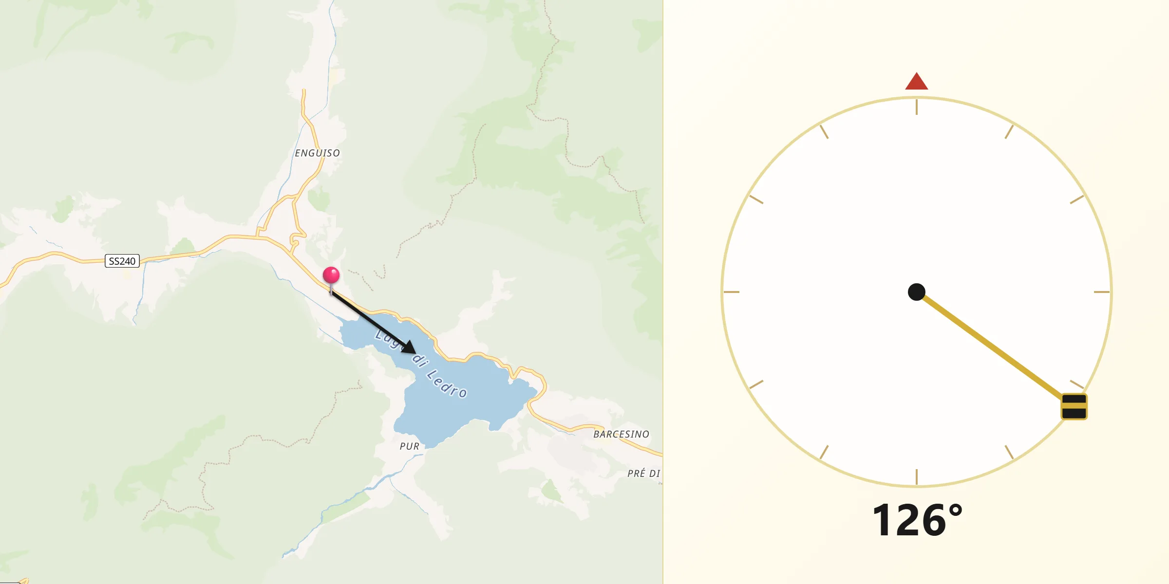 Direzione della Qibla da Pieve di Ledro