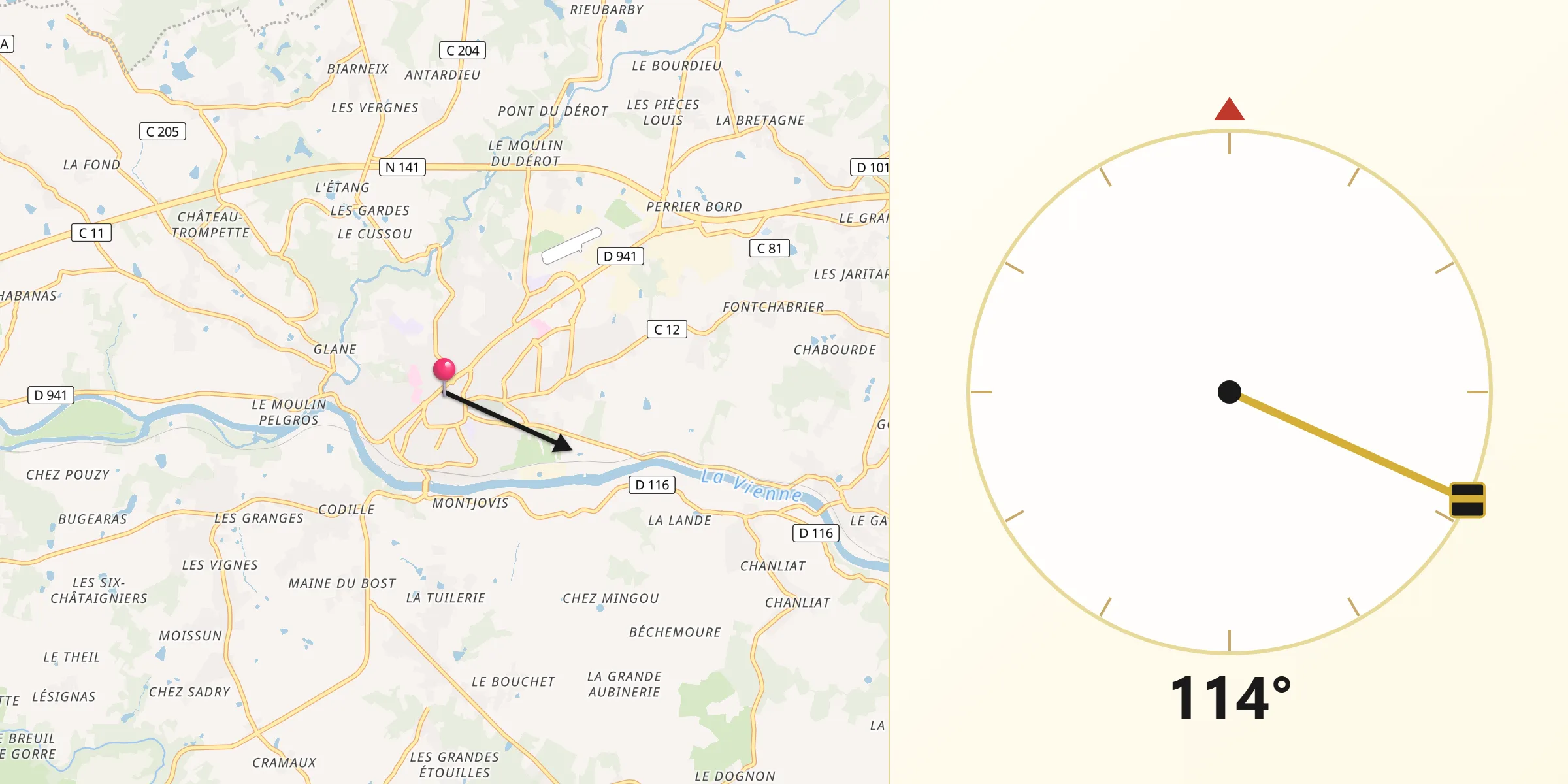 Direction vers la Qibla depuis Saint-Junien