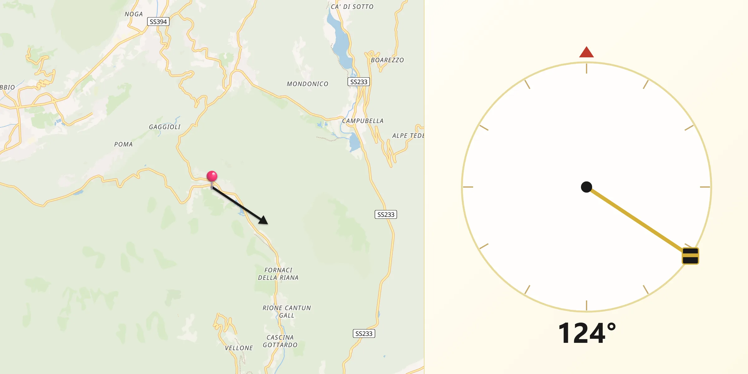 Direzione della Qibla da Brinzio