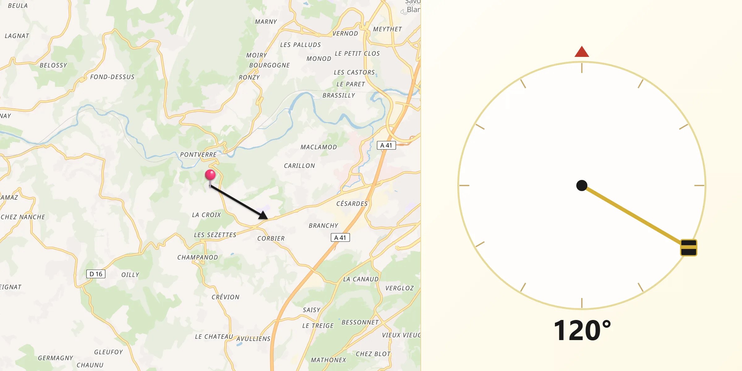Direction vers la Qibla depuis Chavanod
