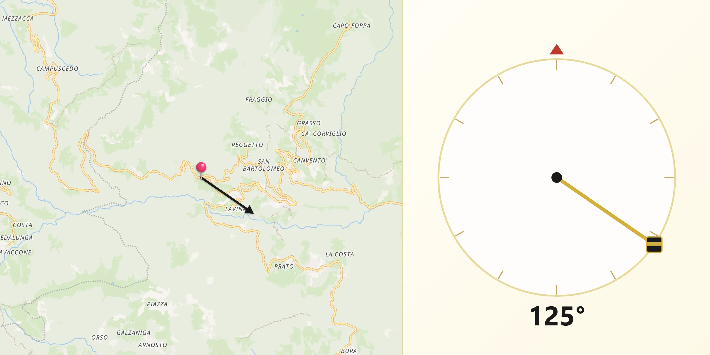 Direzione della Qibla da Vedeseta