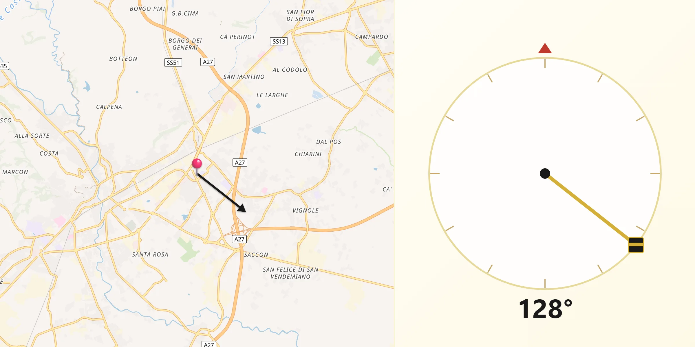 Direzione della Qibla da San Vendemiano-Fossamerlo