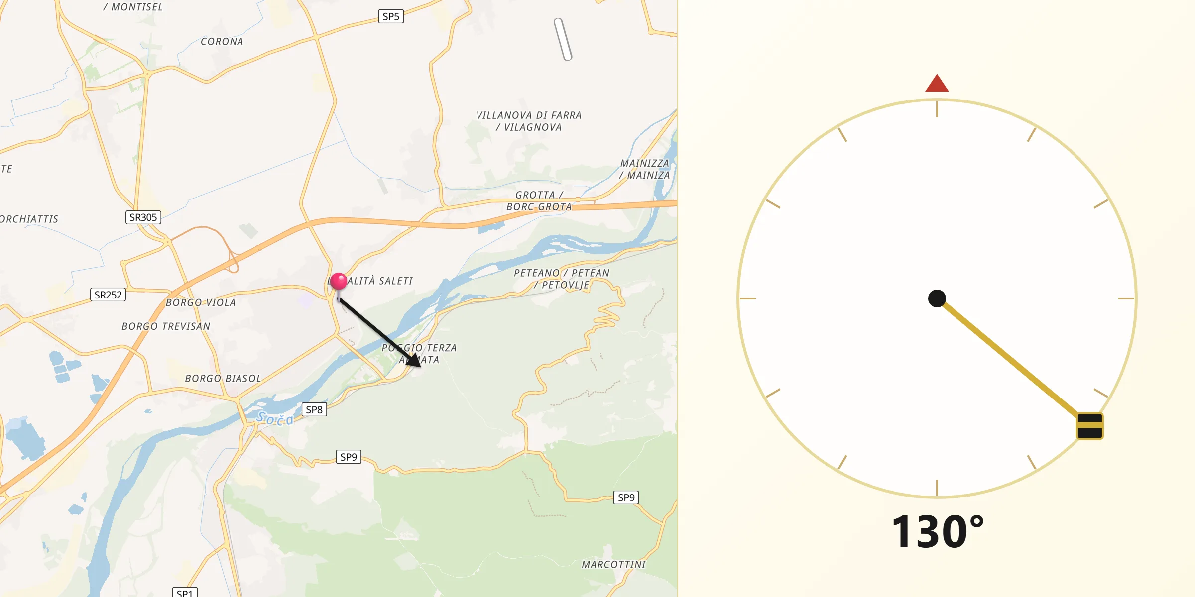 Direzione della Qibla da Gradisca d'Isonzo