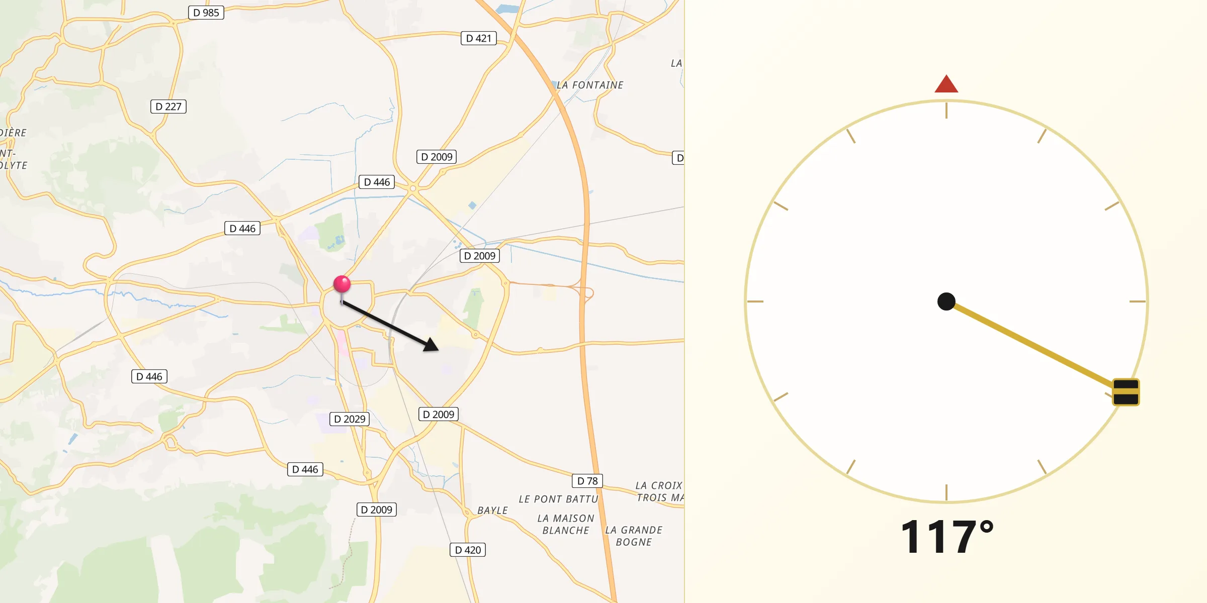 Direction vers la Qibla depuis Riom