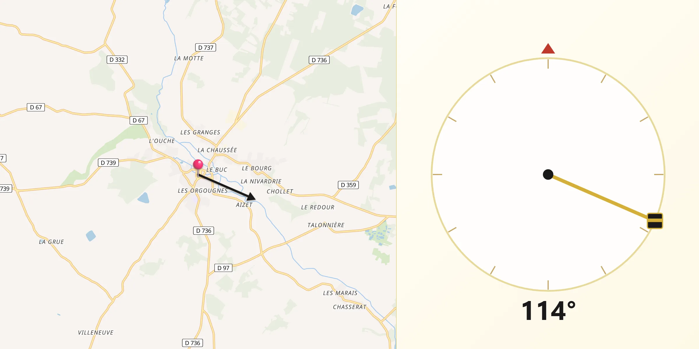 Direction vers la Qibla depuis Aigre