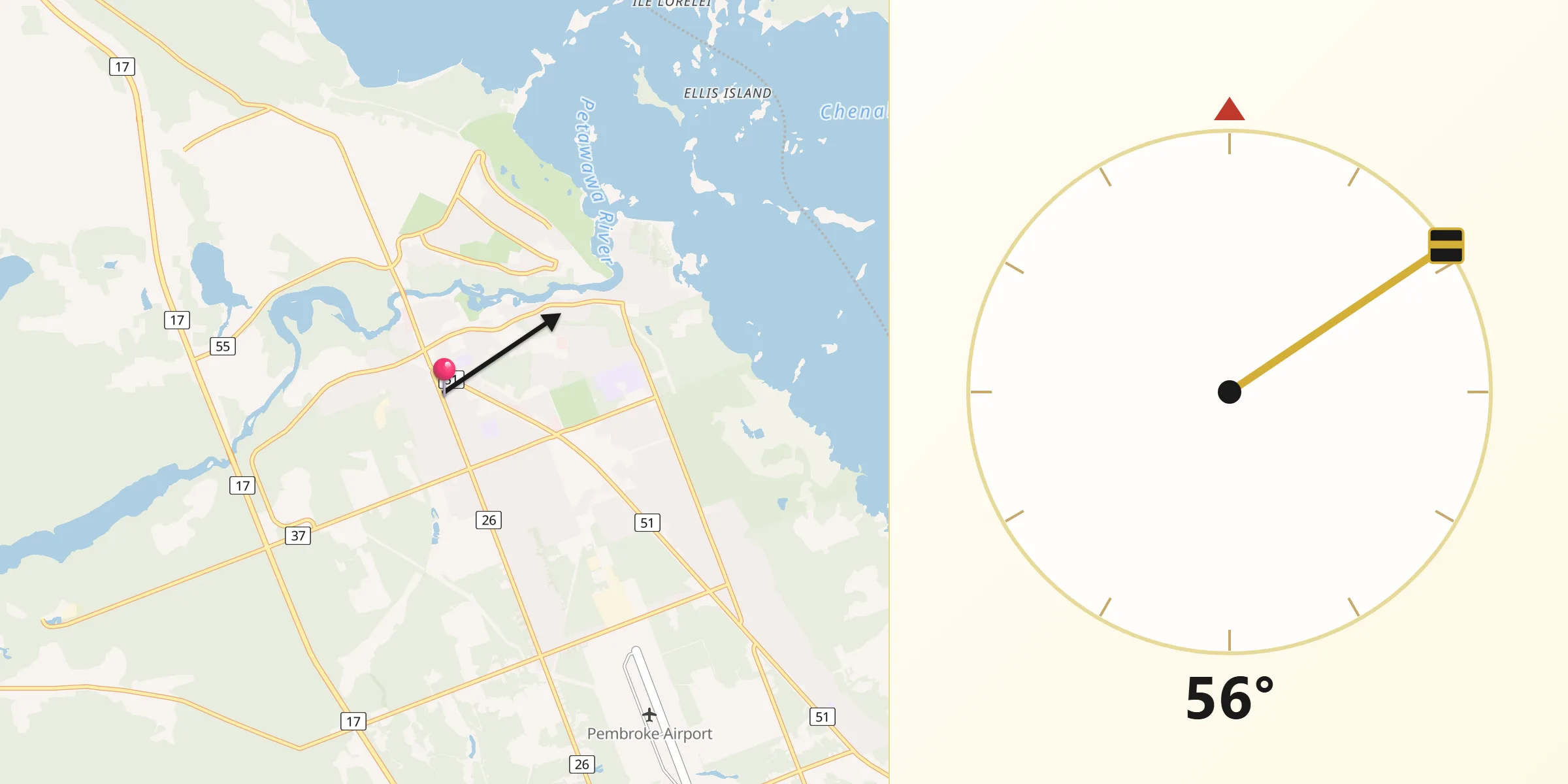 Qibla Direction from Petawawa