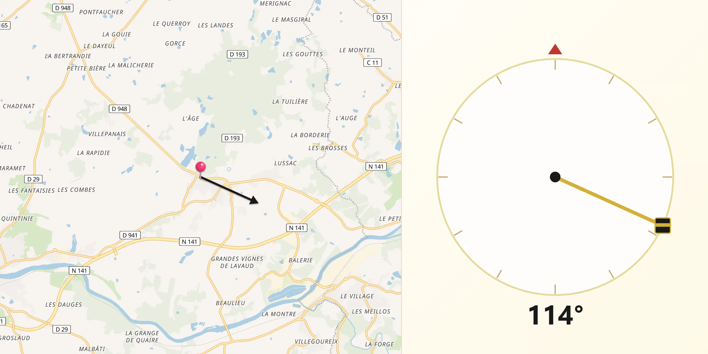 Direction vers la Qibla depuis Étagnac