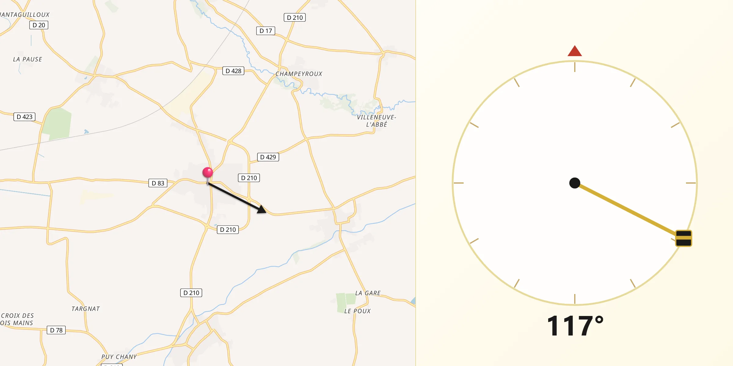 Direction vers la Qibla depuis Ennezat