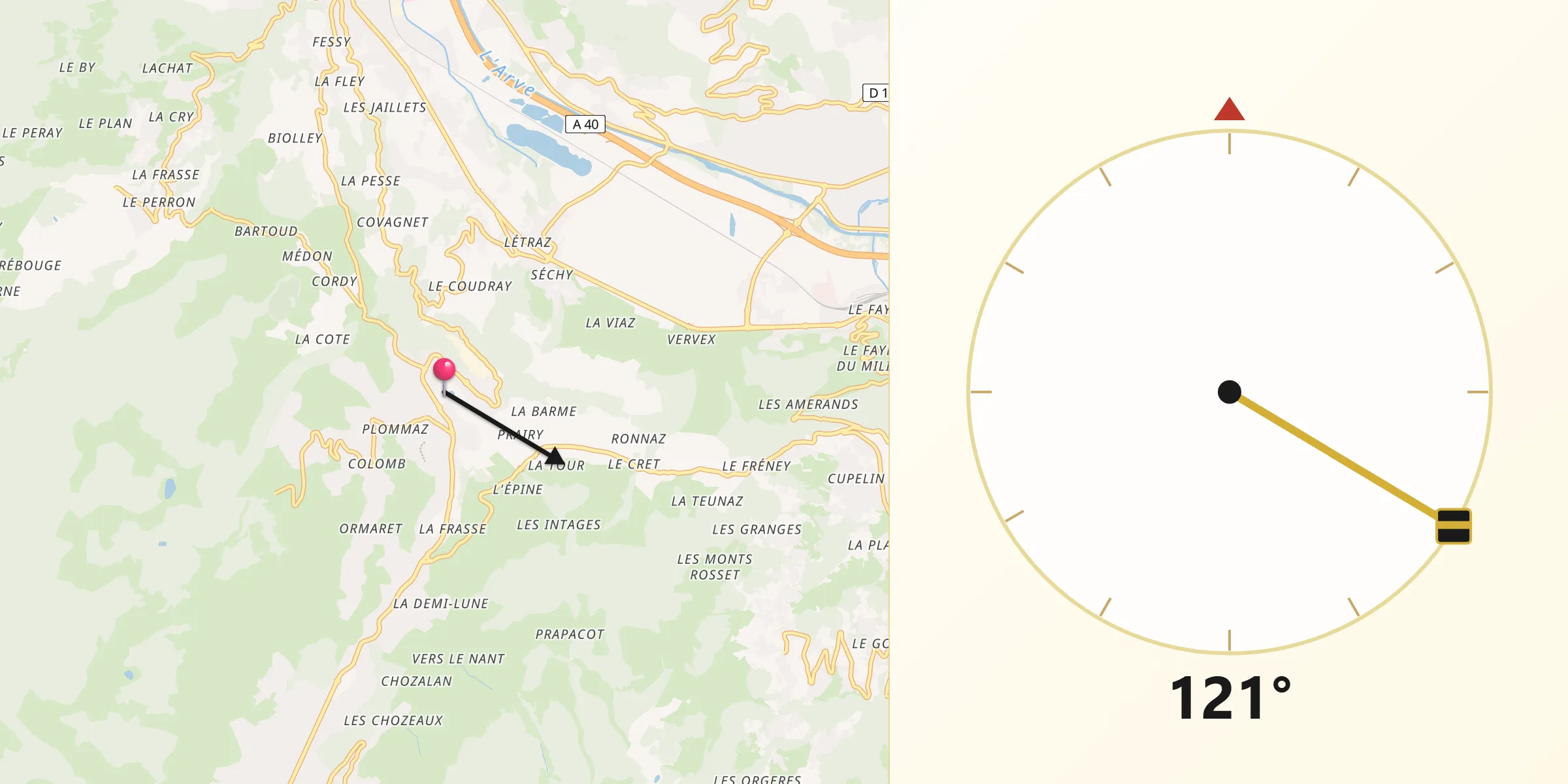 Direction vers la Qibla depuis Combloux